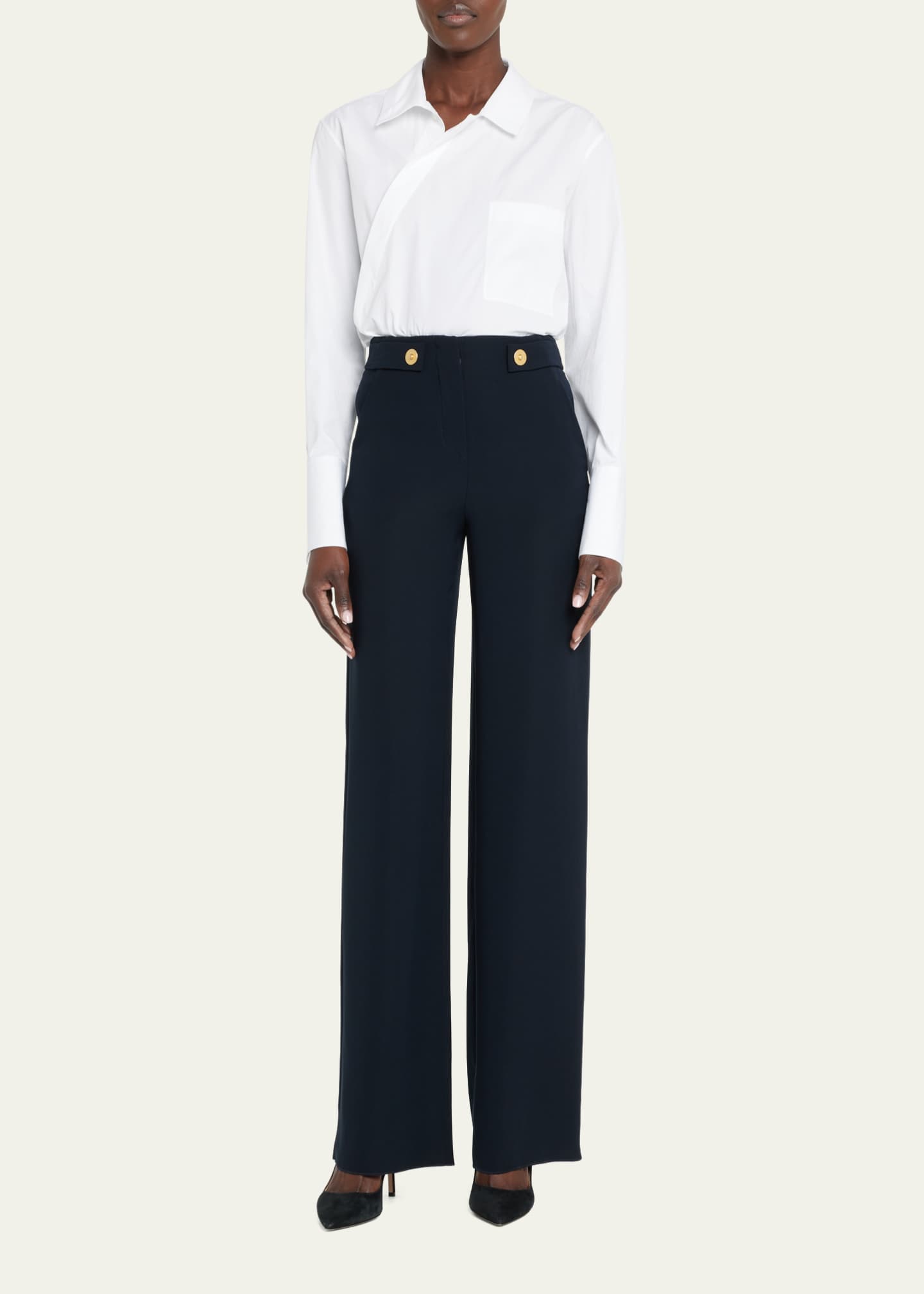 Giorgio Armani Techno Cady Wide Leg Trouser Pants