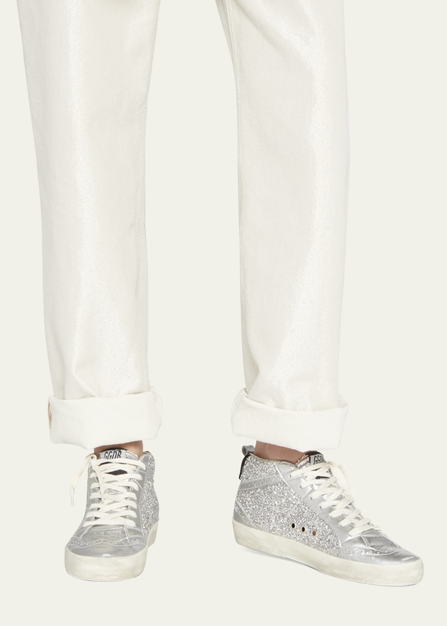 Golden Goose Mid Star Glitter Wing-Tip Sneakers Image 2 of 5