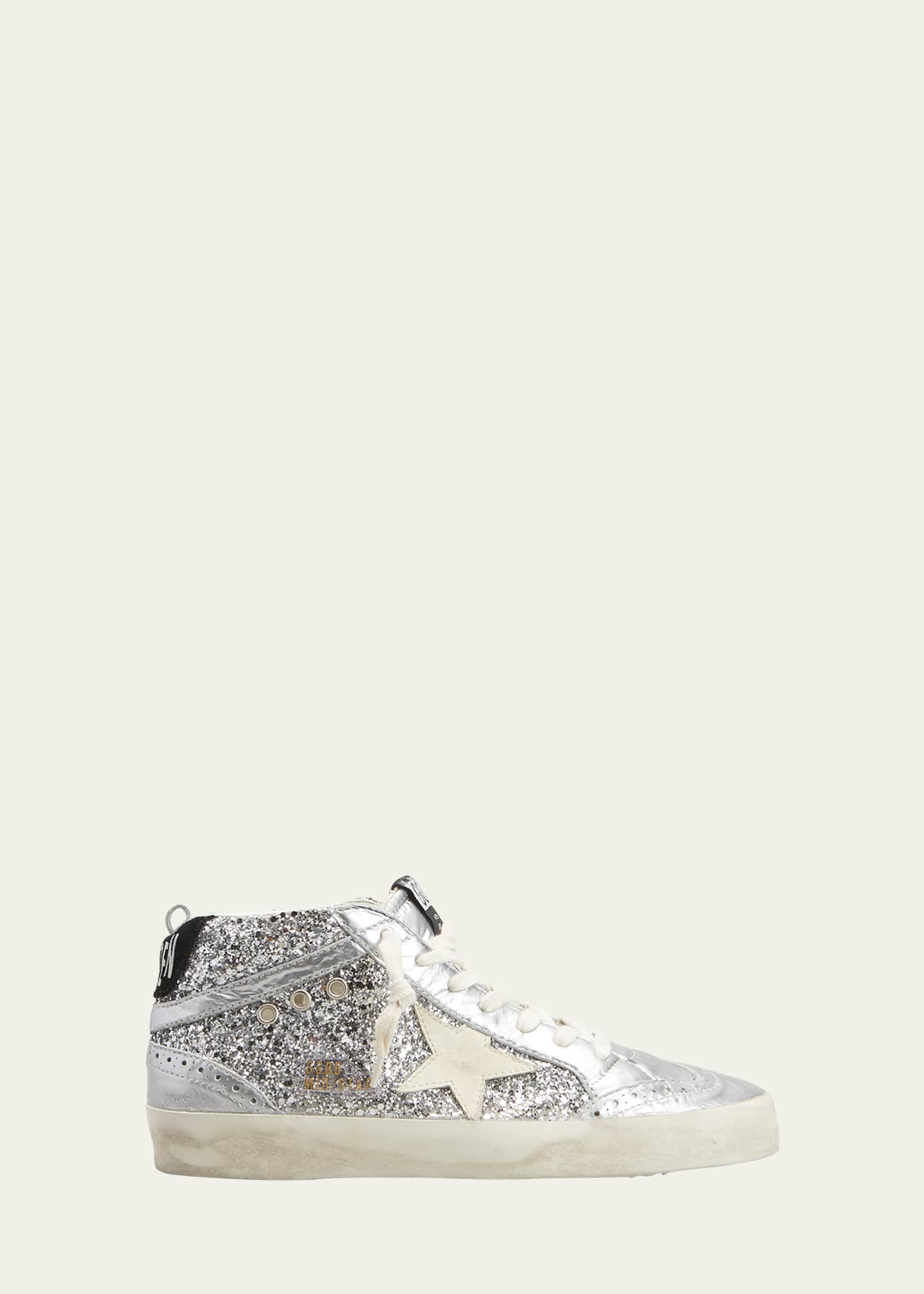 Golden Goose Mid Star Glitter Wing-Tip Sneakers Image 1 of 5