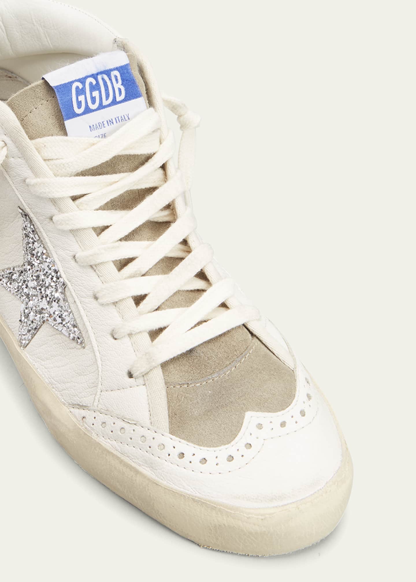 Golden Goose Mid Star Leather Glitter Wing-Tip Sneakers - Bergdorf Goodman