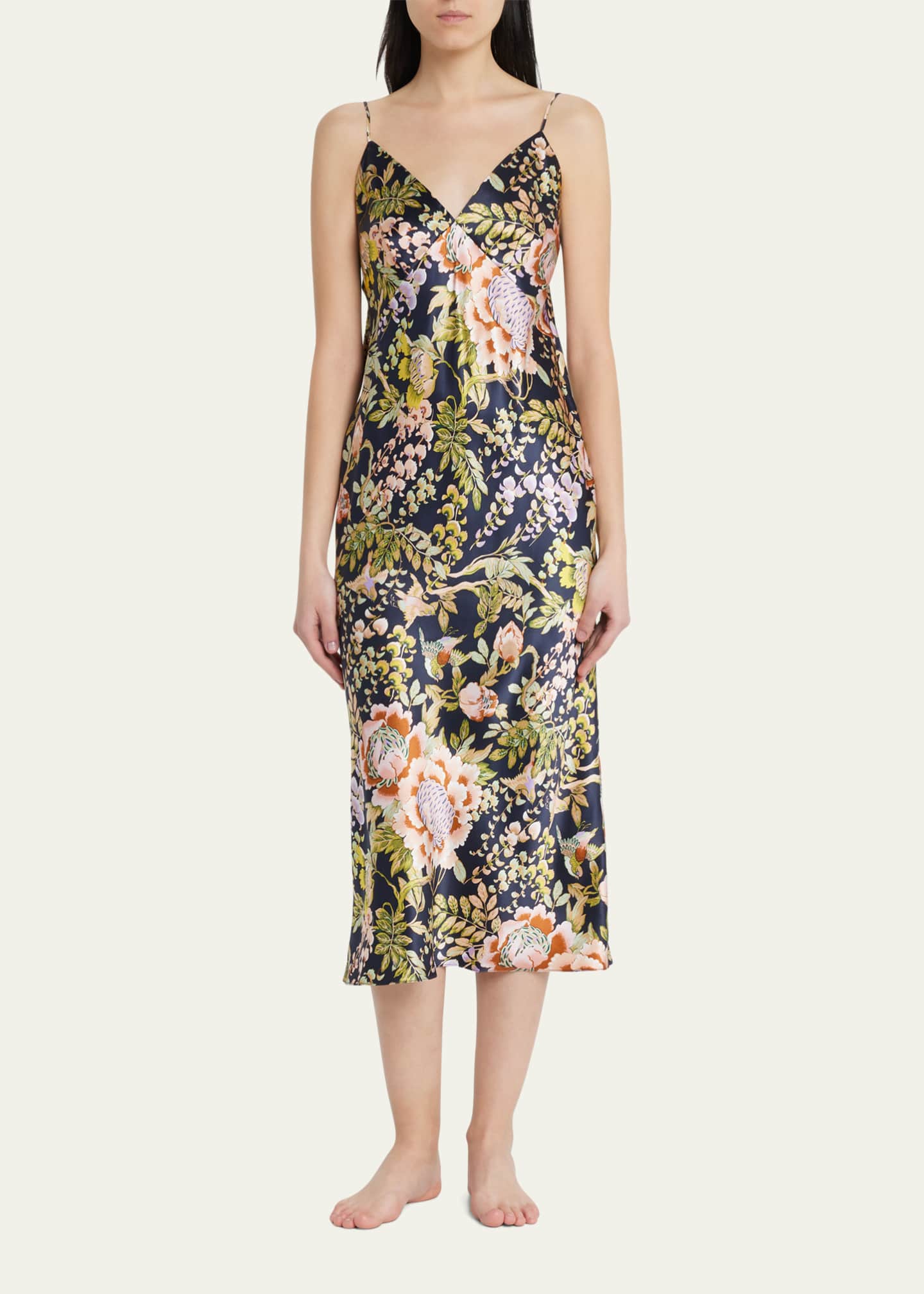 Olivia von Halle Issa Floral Print Silk Slip Dress Bergdorf Goodman