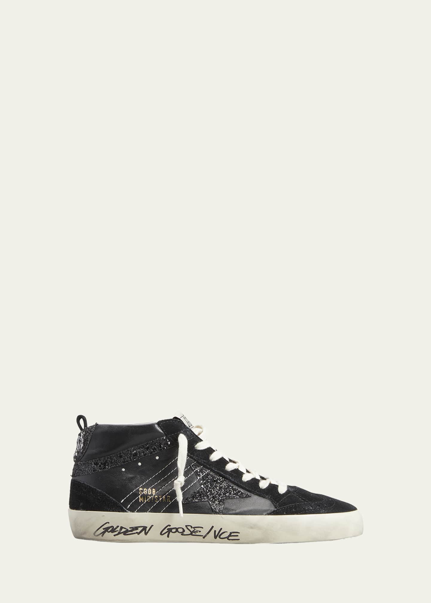 Golden Goose Mid Star Glitter Wing-Tip Sneakers Image 1 of 5