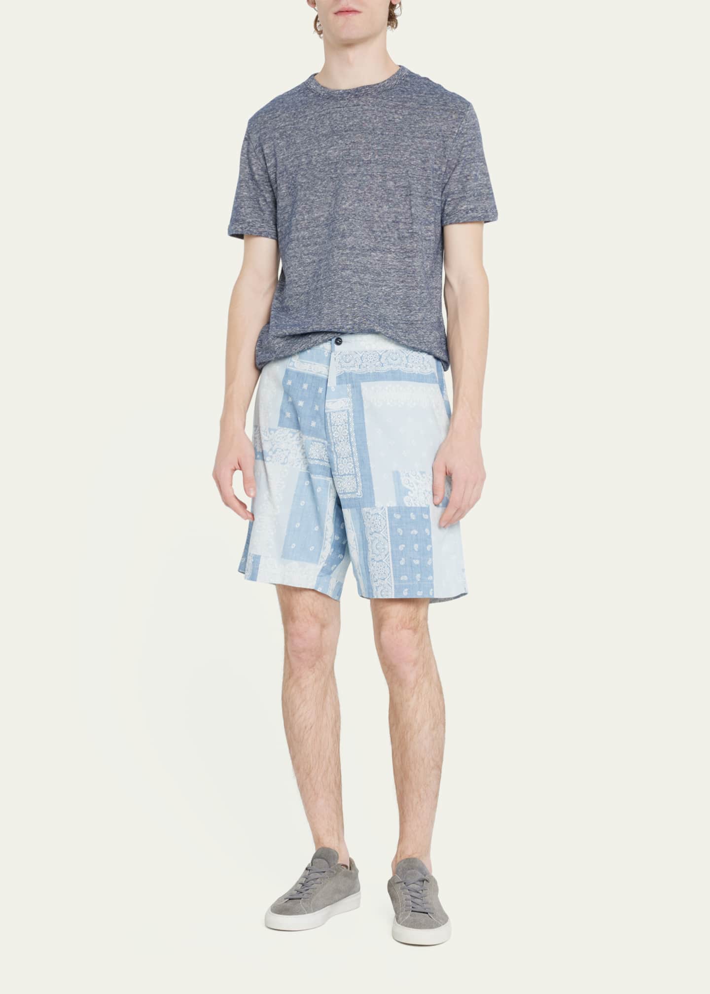 Officine Generale Men's Pierce Bleached Bandana Patchwork Shorts