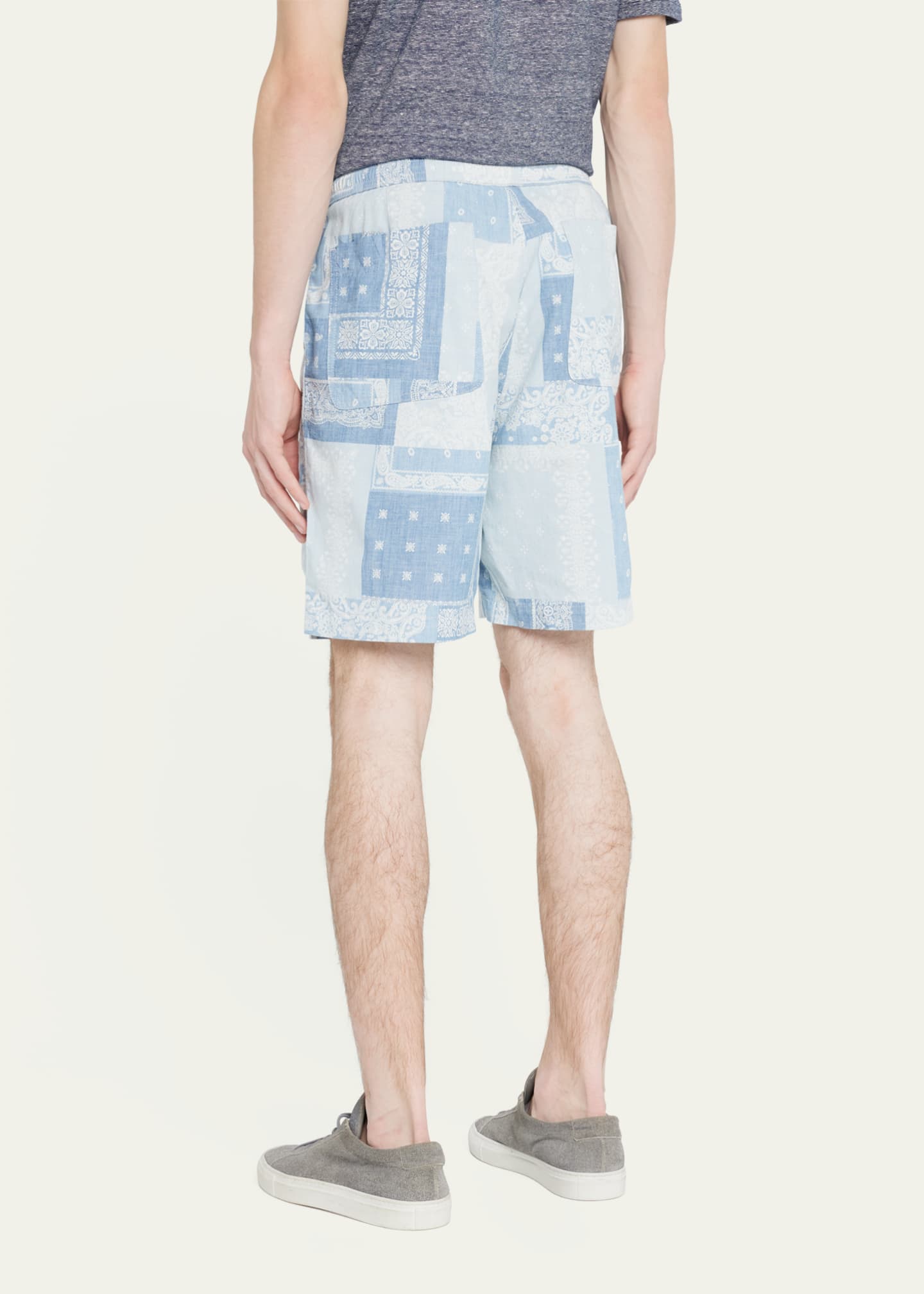 Officine Generale Men's Pierce Bleached Bandana Patchwork Shorts