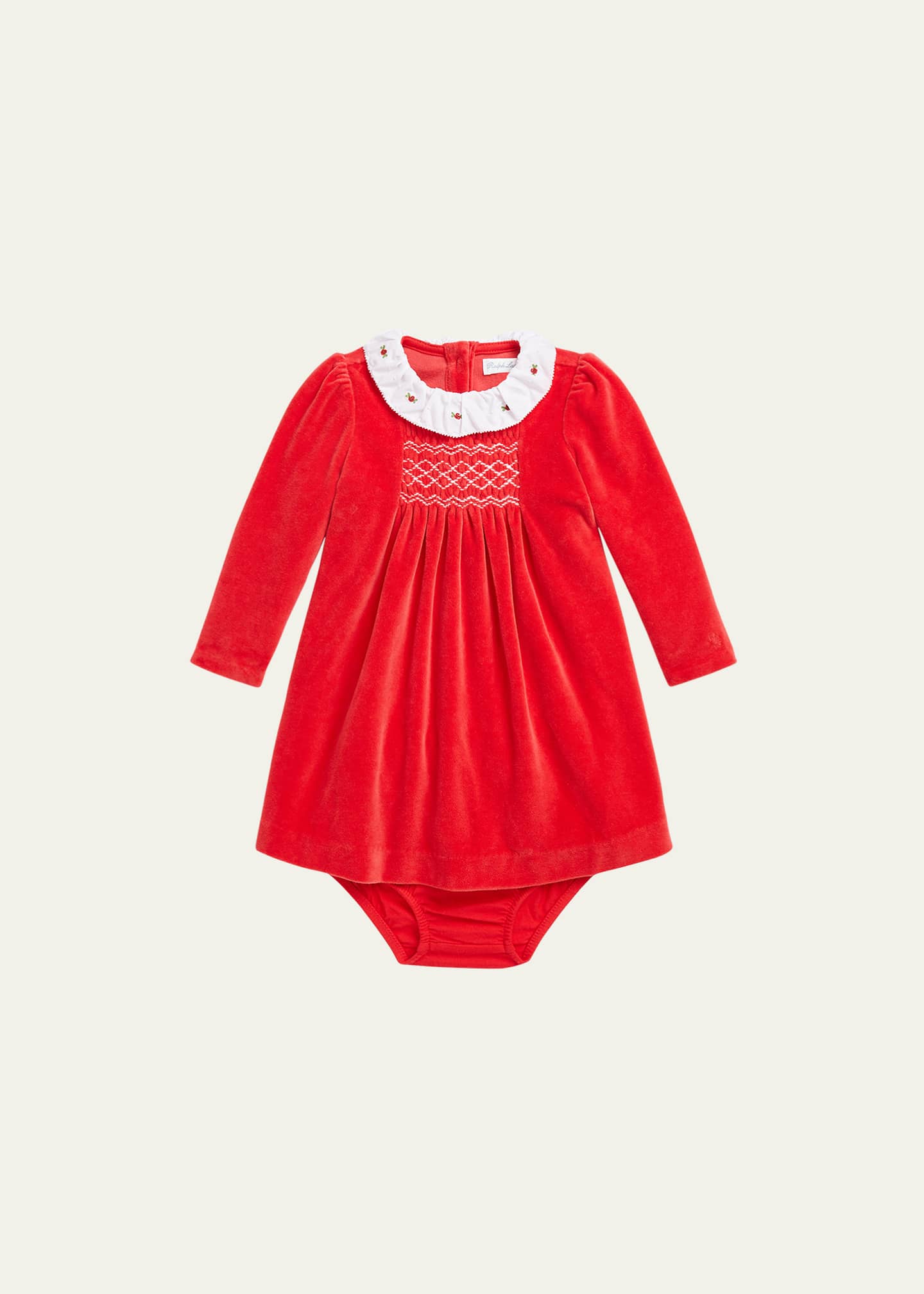 Ralph Lauren Childrenswear Girl's Embroidered Smocked Velour Dress W