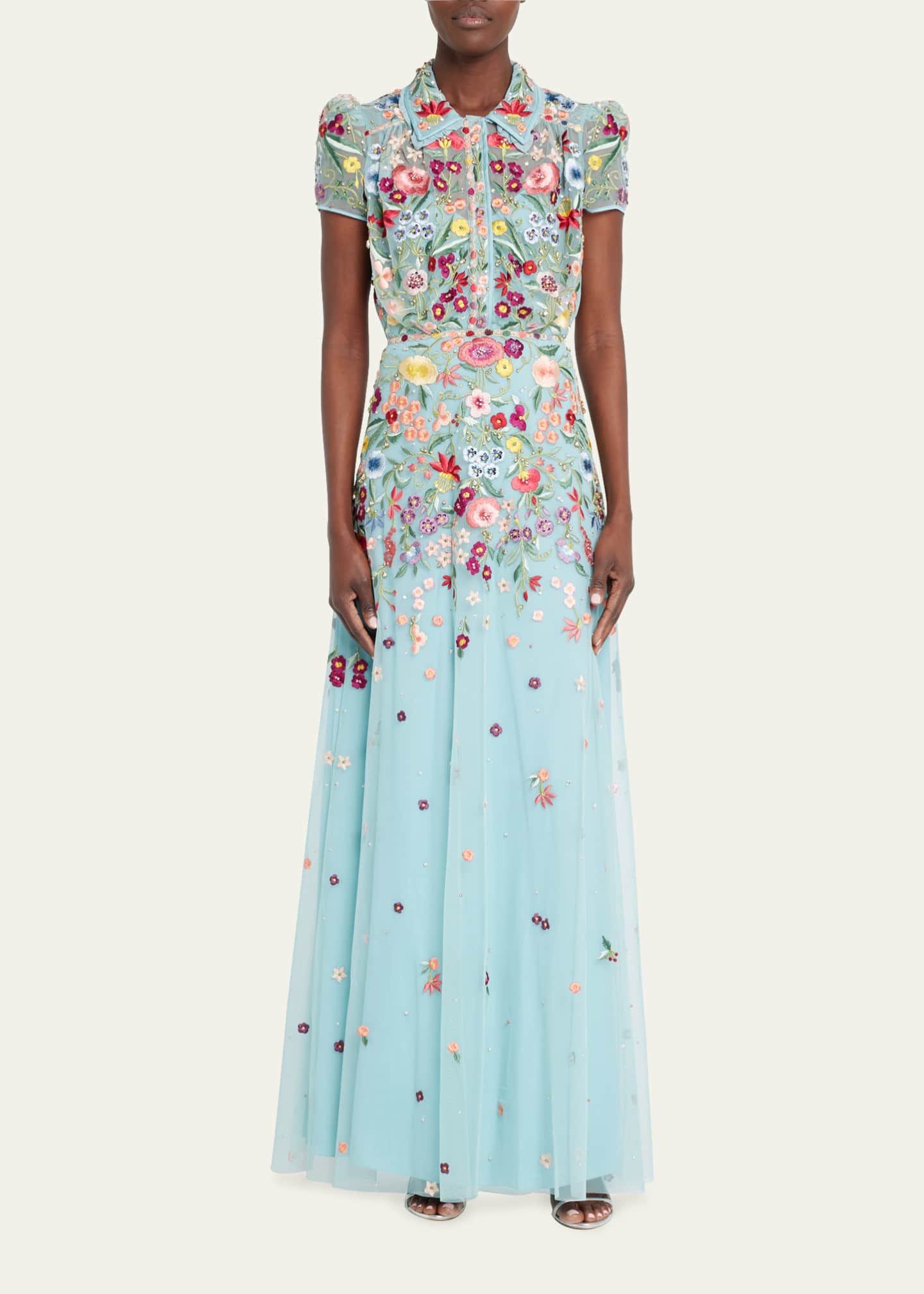 Jenny Packham Petuwia FloralEmbroidered Collared Gown Bergdorf Goodman