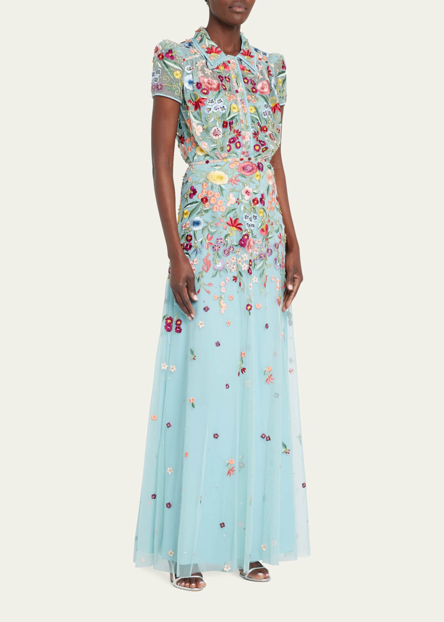 Jenny Packham Petuwia FloralEmbroidered Collared Gown Bergdorf Goodman