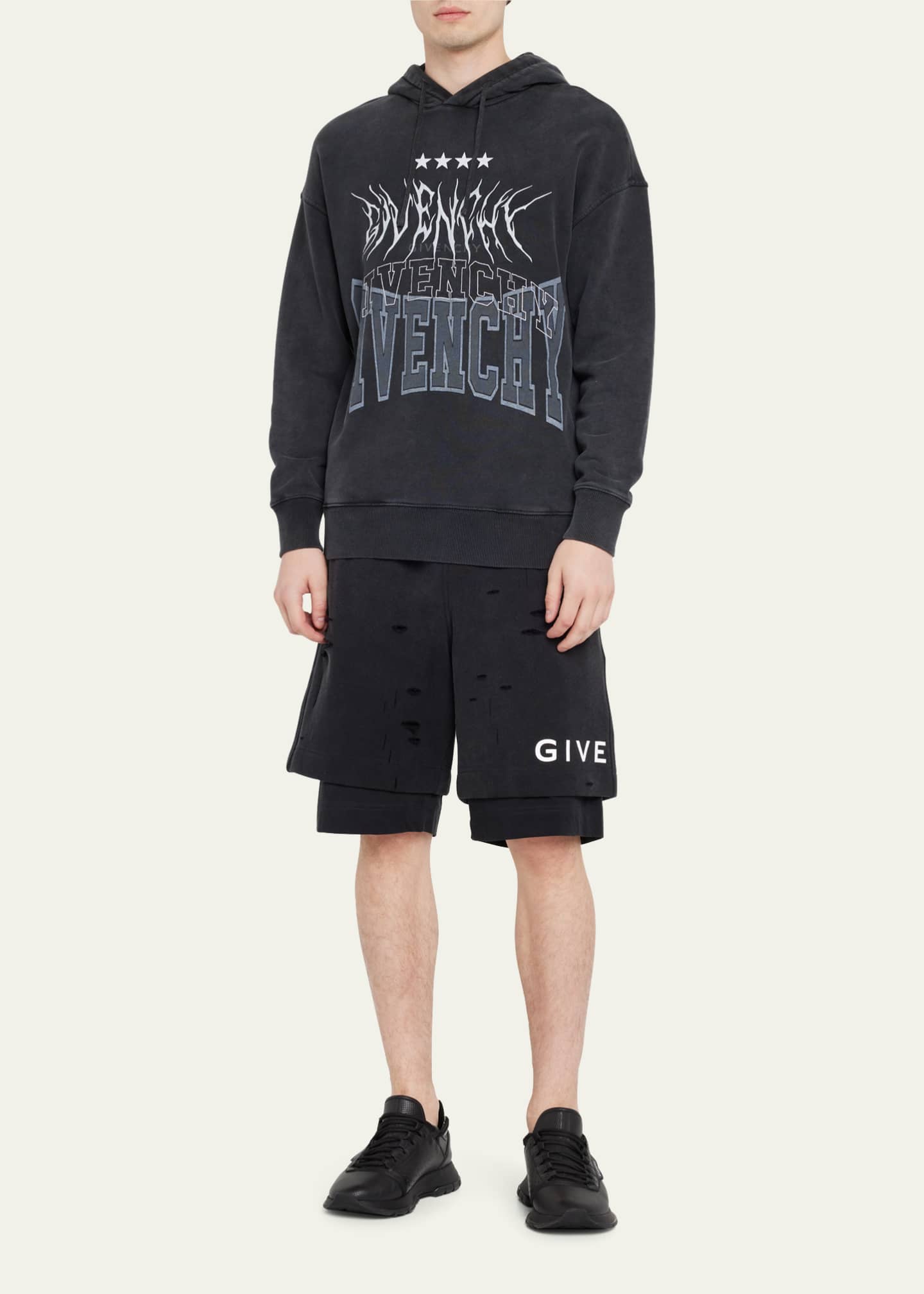 Givenchy Men s Destroyed Logo Sweat Shorts Bergdorf Goodman