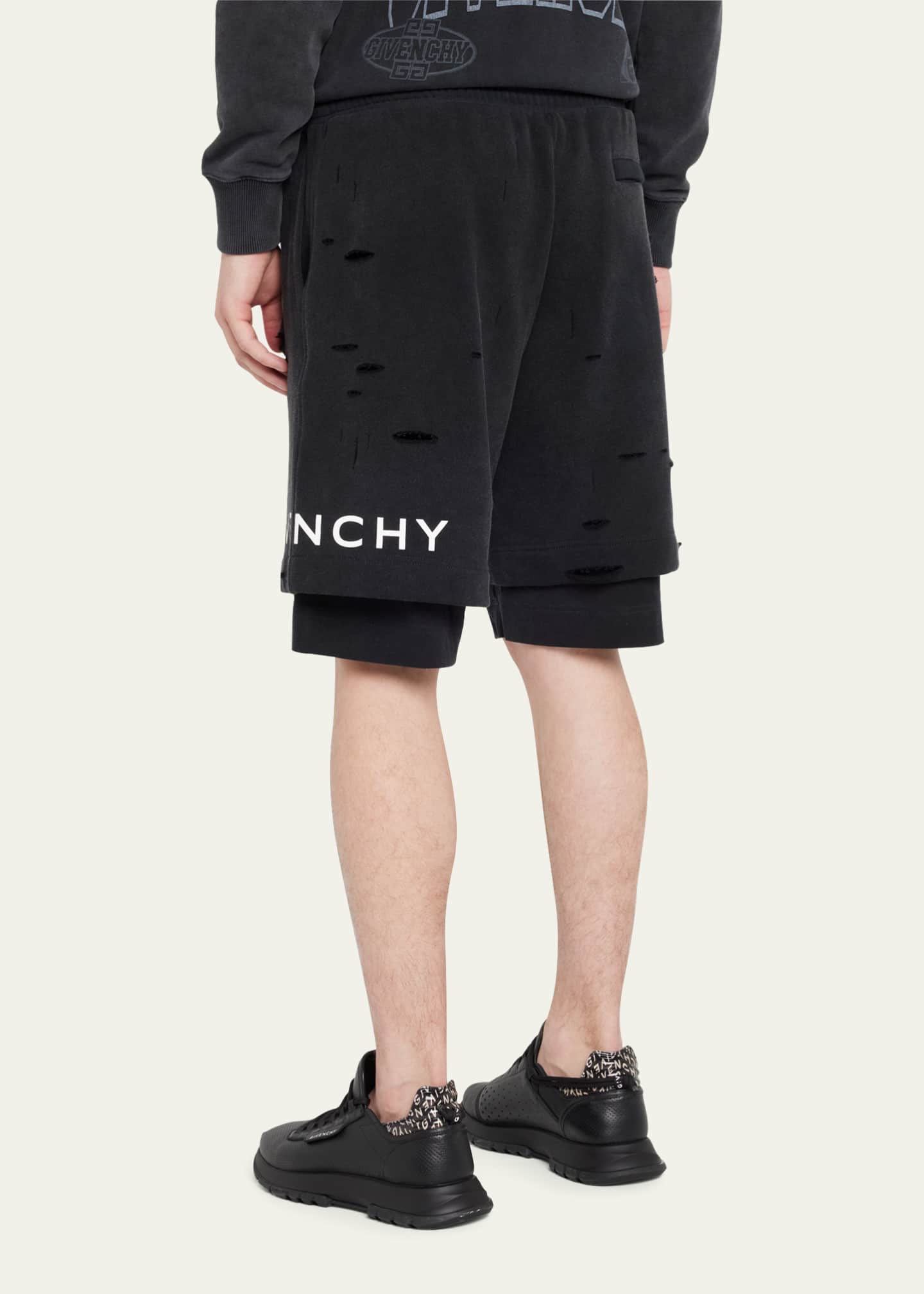Givenchy Men s Destroyed Logo Sweat Shorts