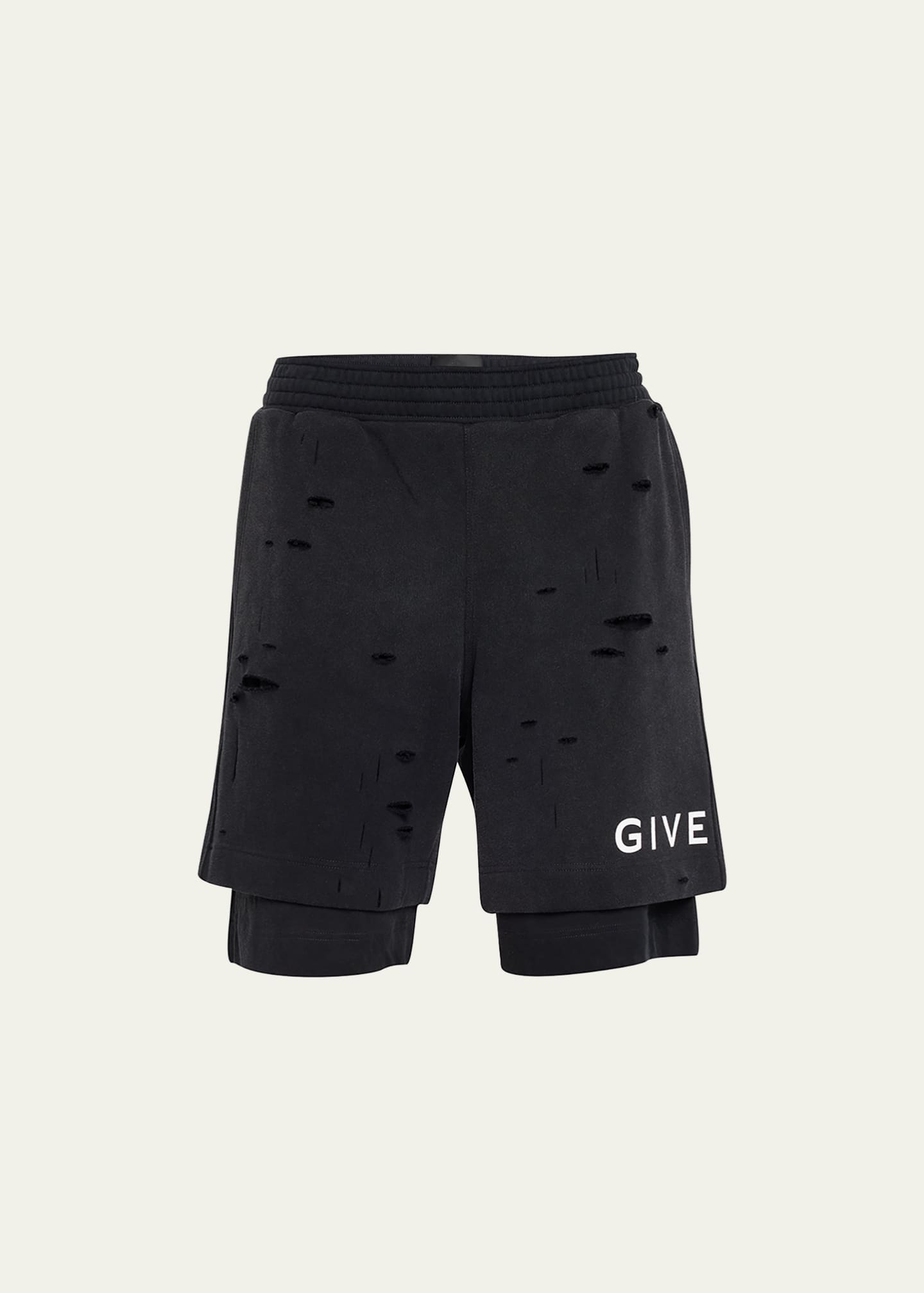 Givenchy Men's Destroyed Logo Sweat Shorts - Bergdorf Goodman