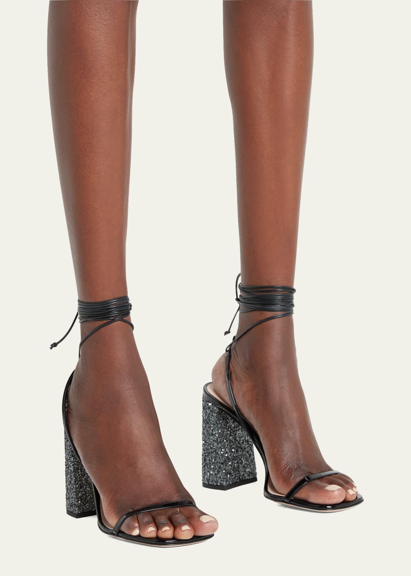 Miu Miu Glitter Leather Ankle Wrap Sandals Bergdorf Goodman