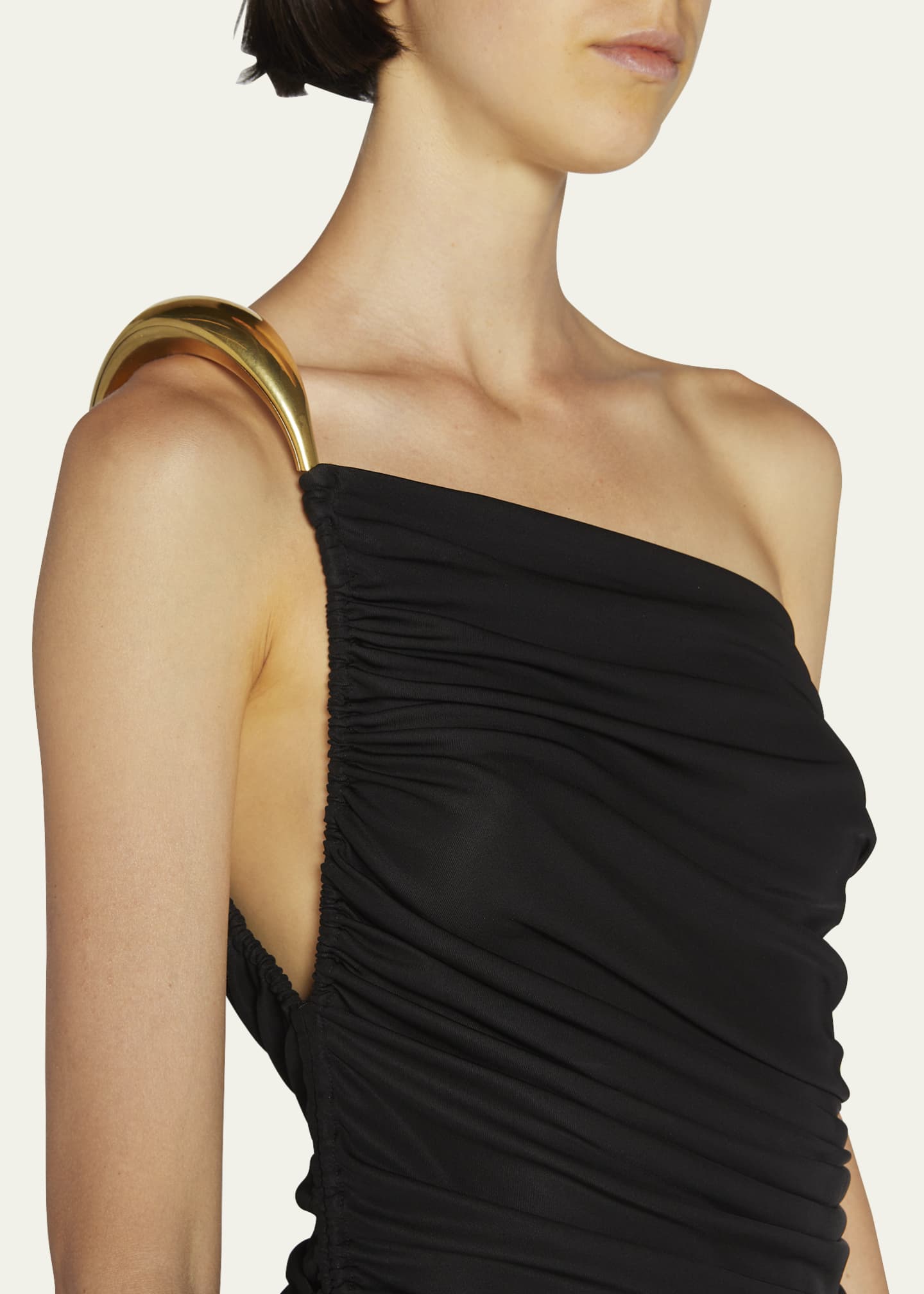Bottega Veneta One-Shoulder Asymmetric Midi Dress with Gold-Tone Detail ...