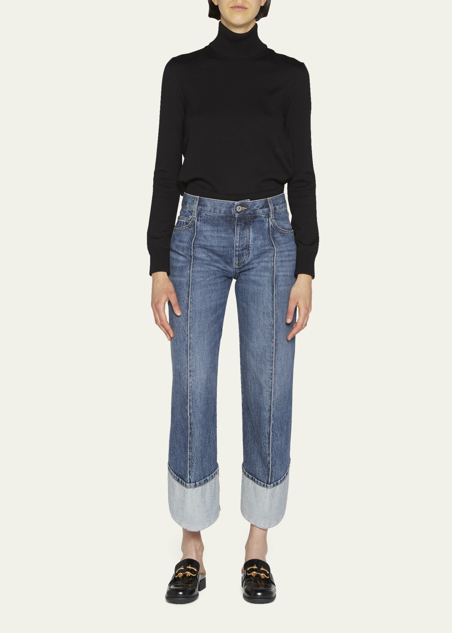 Exposed Seam Curved-Leg Denim Trousers