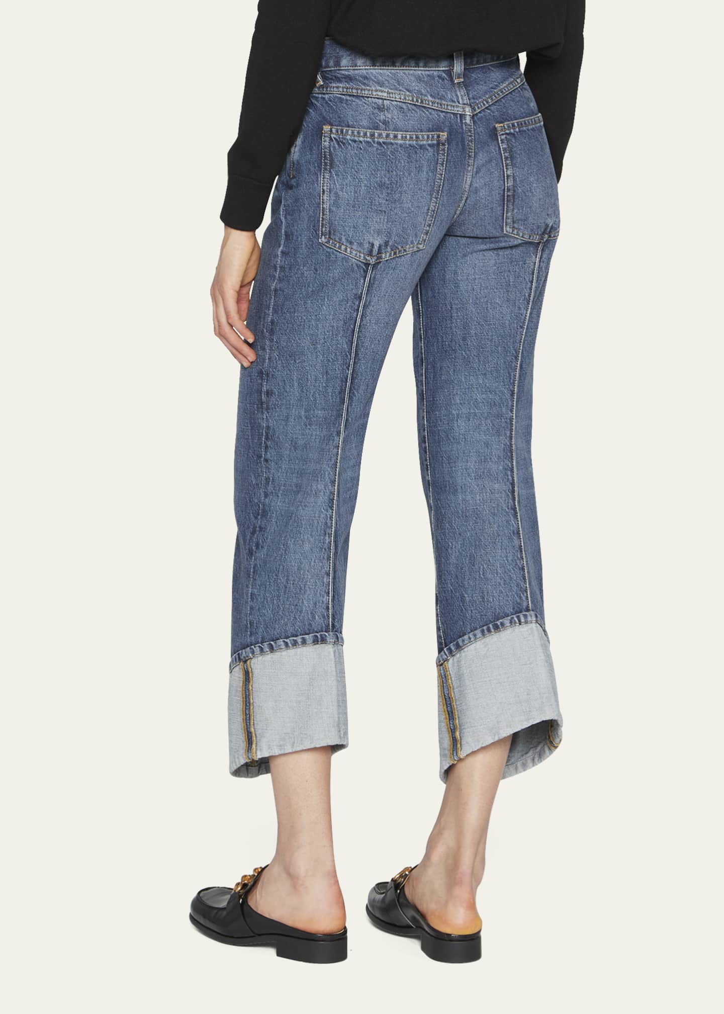 Exposed Seam Curved-Leg Denim Trousers