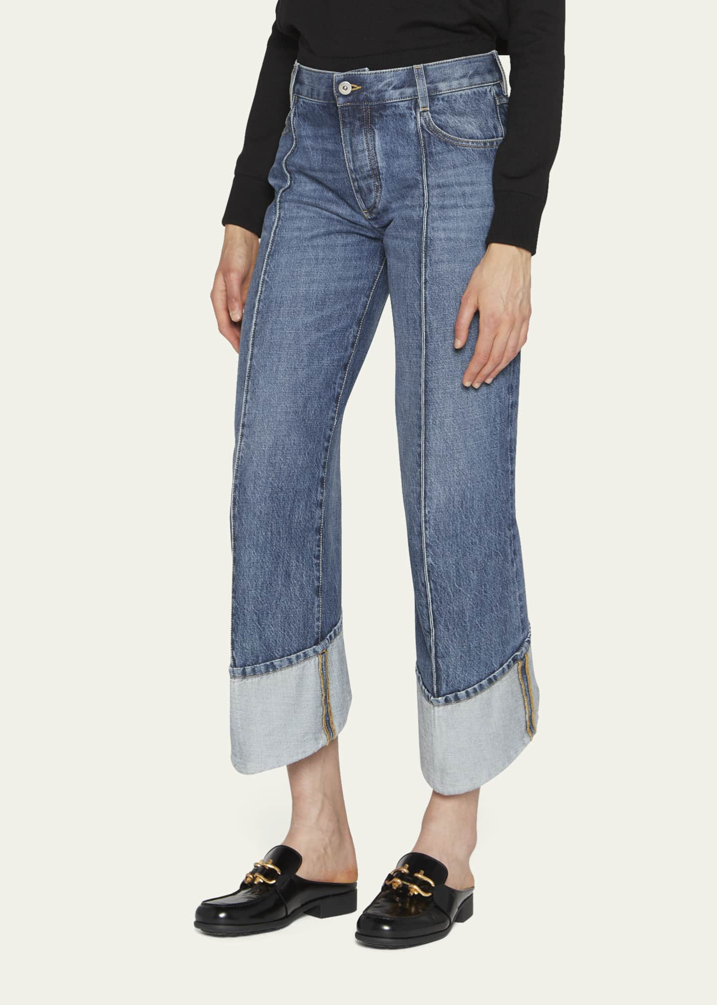 Bottega Veneta Exposed Seam Curved-Leg Denim Trousers - Bergdorf Goodman