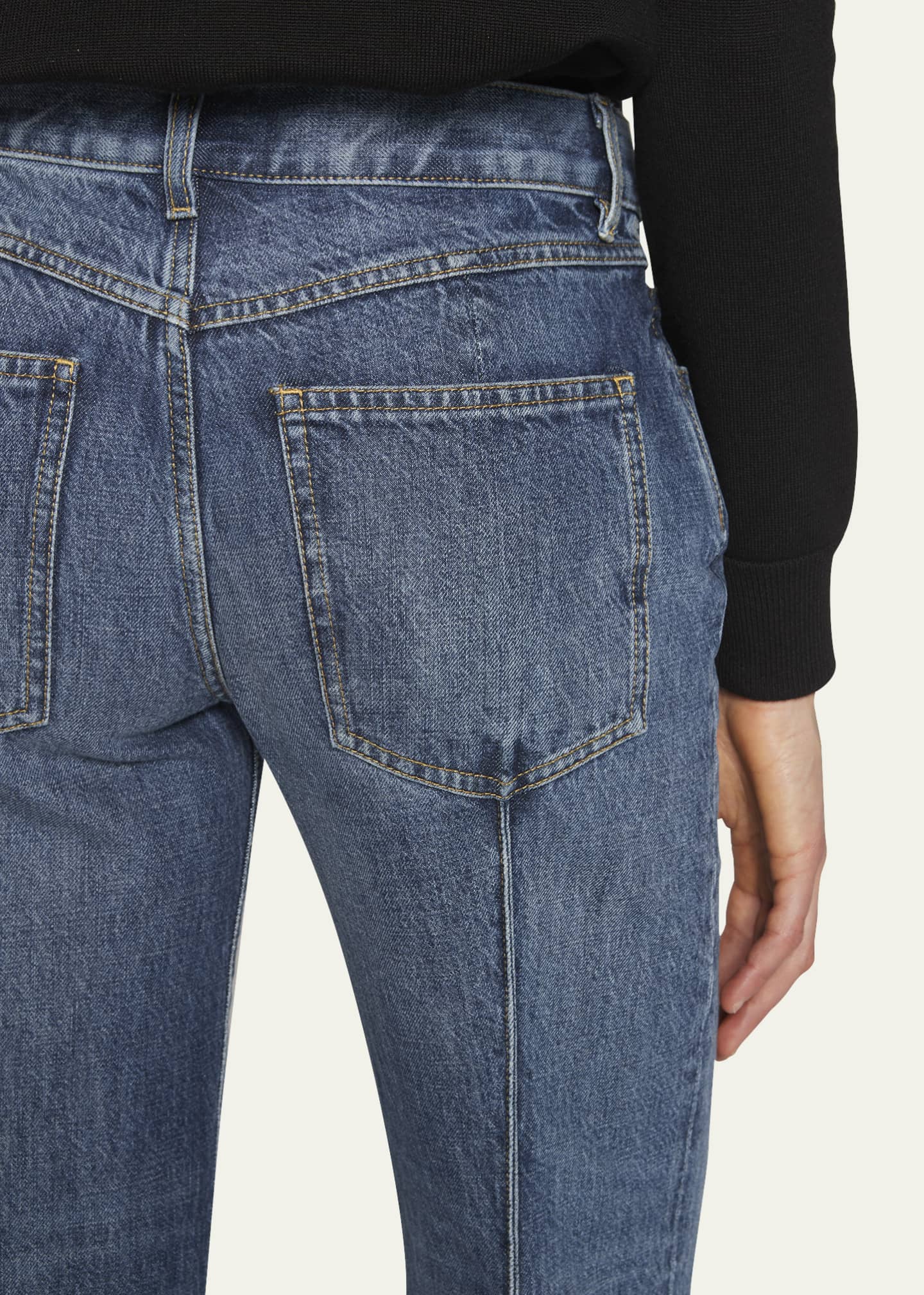 Exposed Seam Curved-Leg Denim Trousers