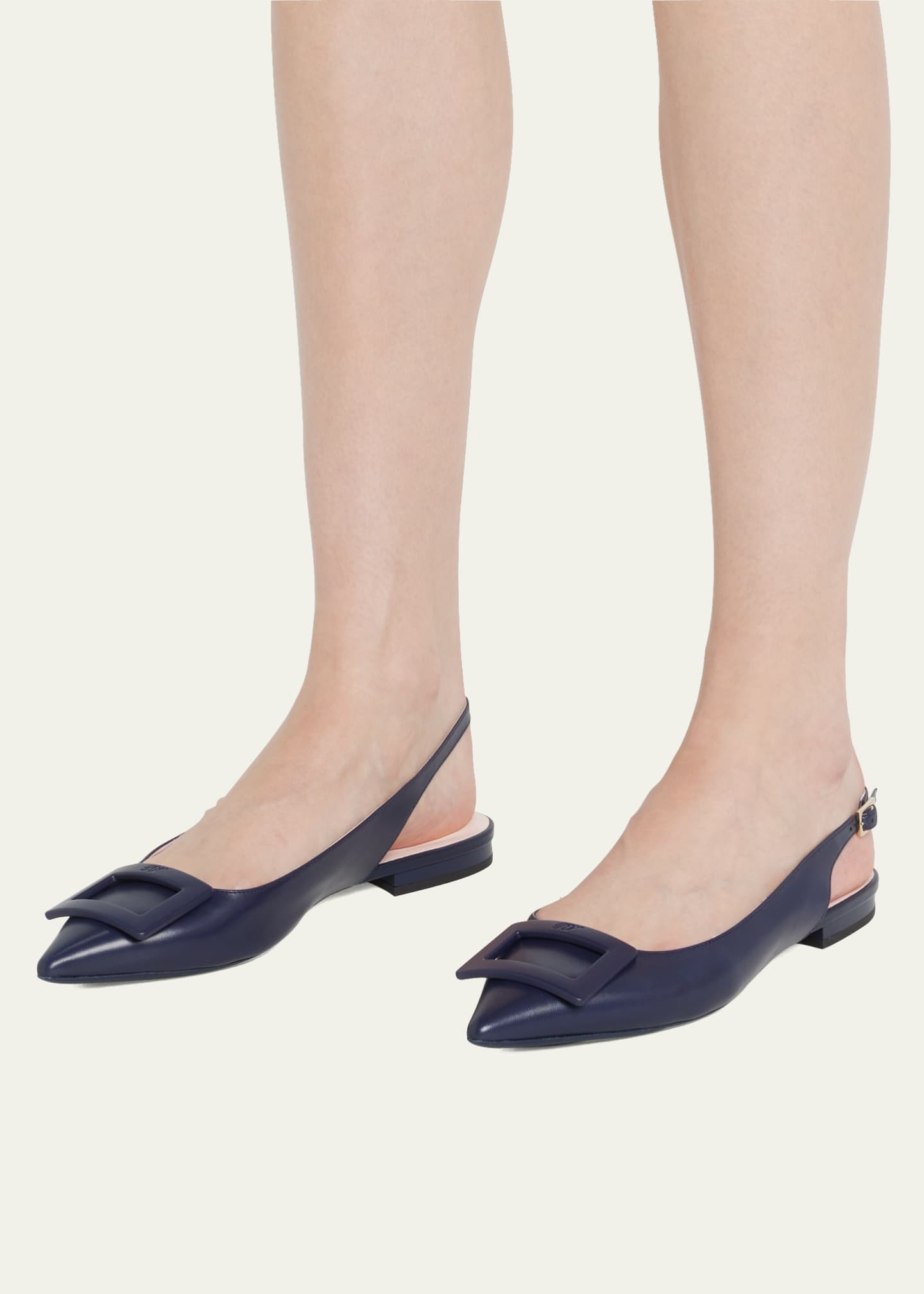 Roger Vivier Gommettine Point-toe Leather Slingback Flats Blue