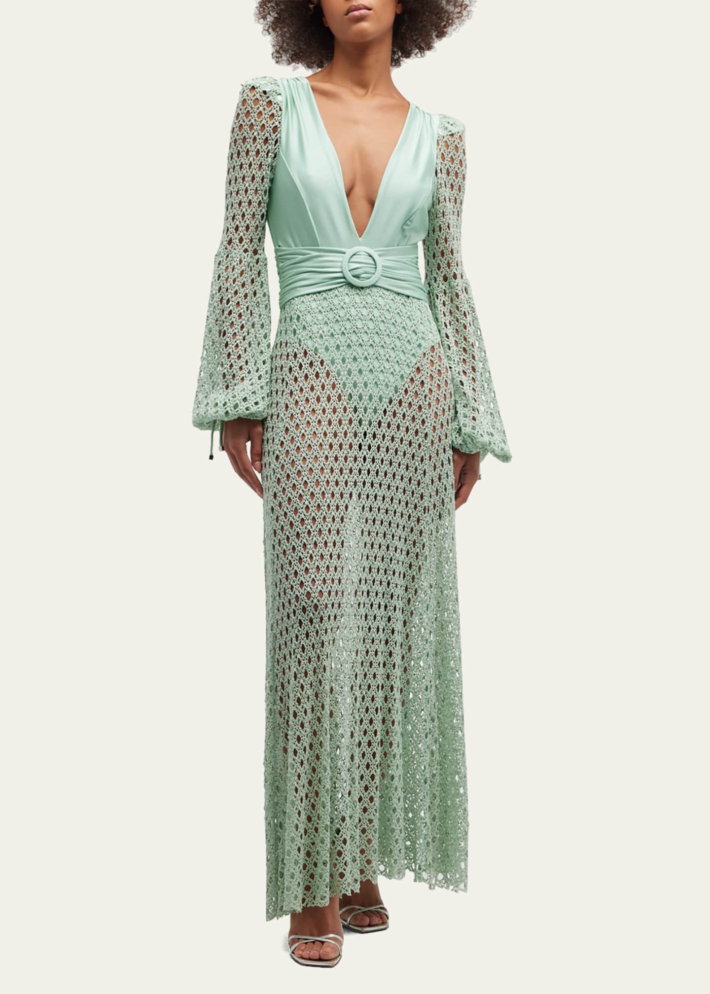 PatBO Monstera Crochet Plunge Beach Dress Bergdorf Goodman