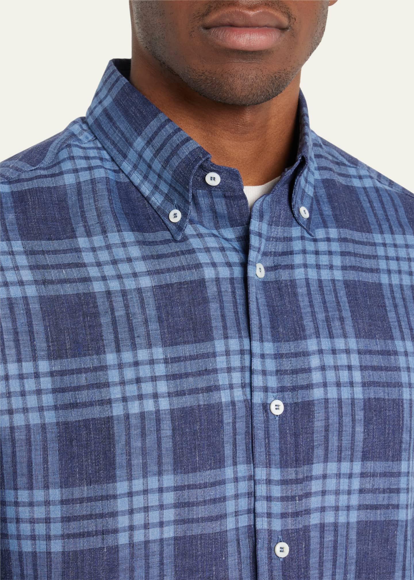 Brunello Cucinelli Men's Plaid-Print Linen Sport Shirt