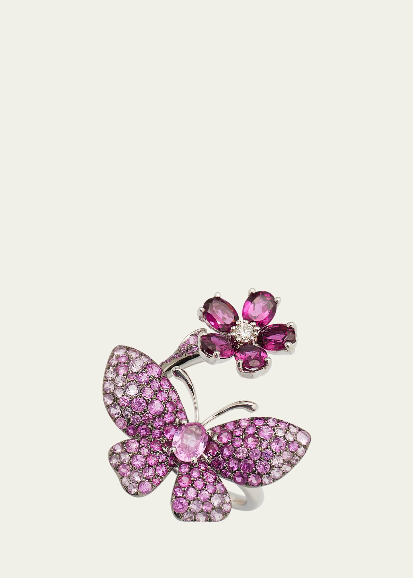 Stefere Rose Gold Pink Sapphire and Rhodolite Garnet Ring from The Butterfly Collection Image 3 of 4