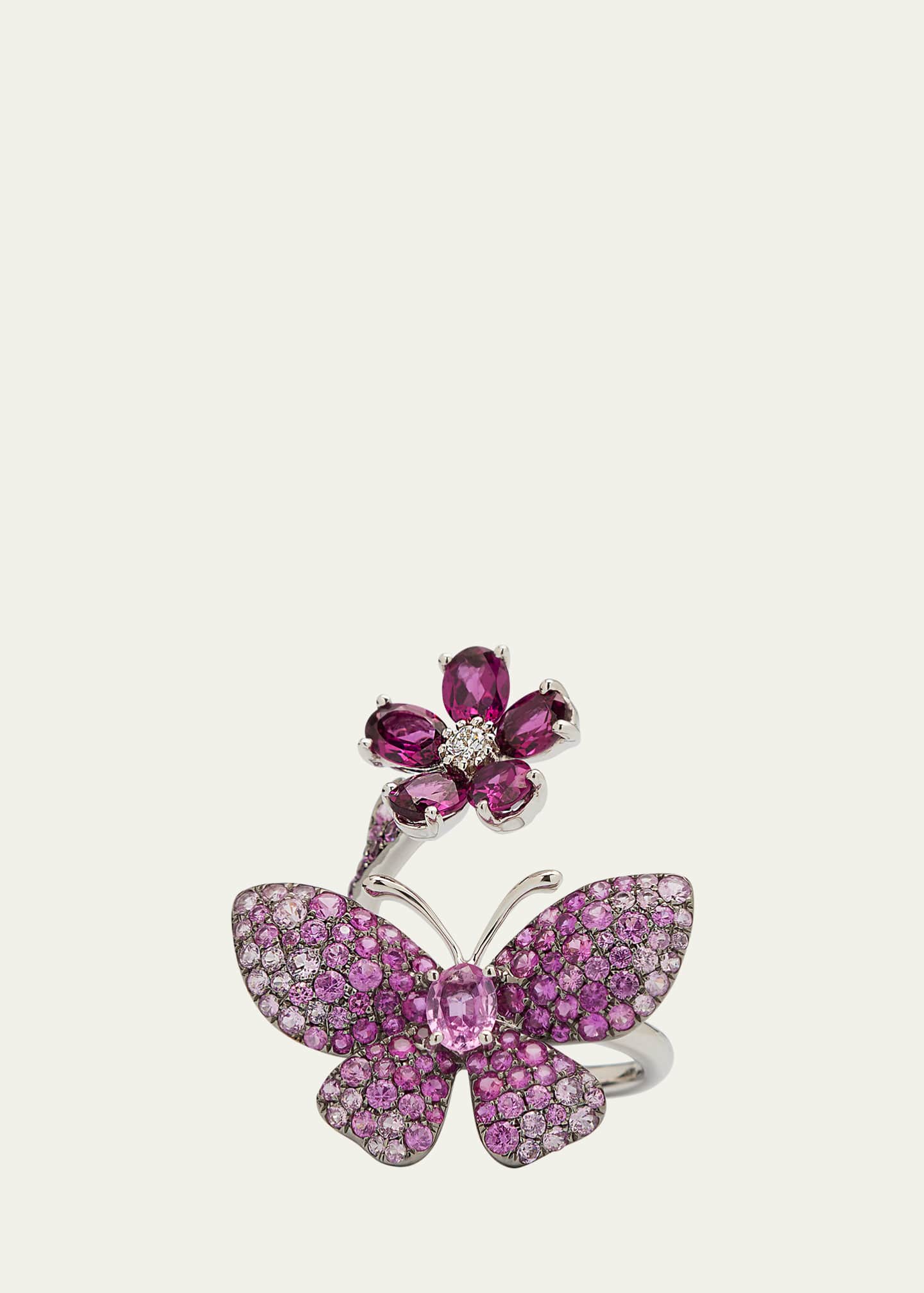 Stefere Rose Gold Pink Sapphire and Rhodolite Garnet Ring from The Butterfly Collection Image 1 of 4