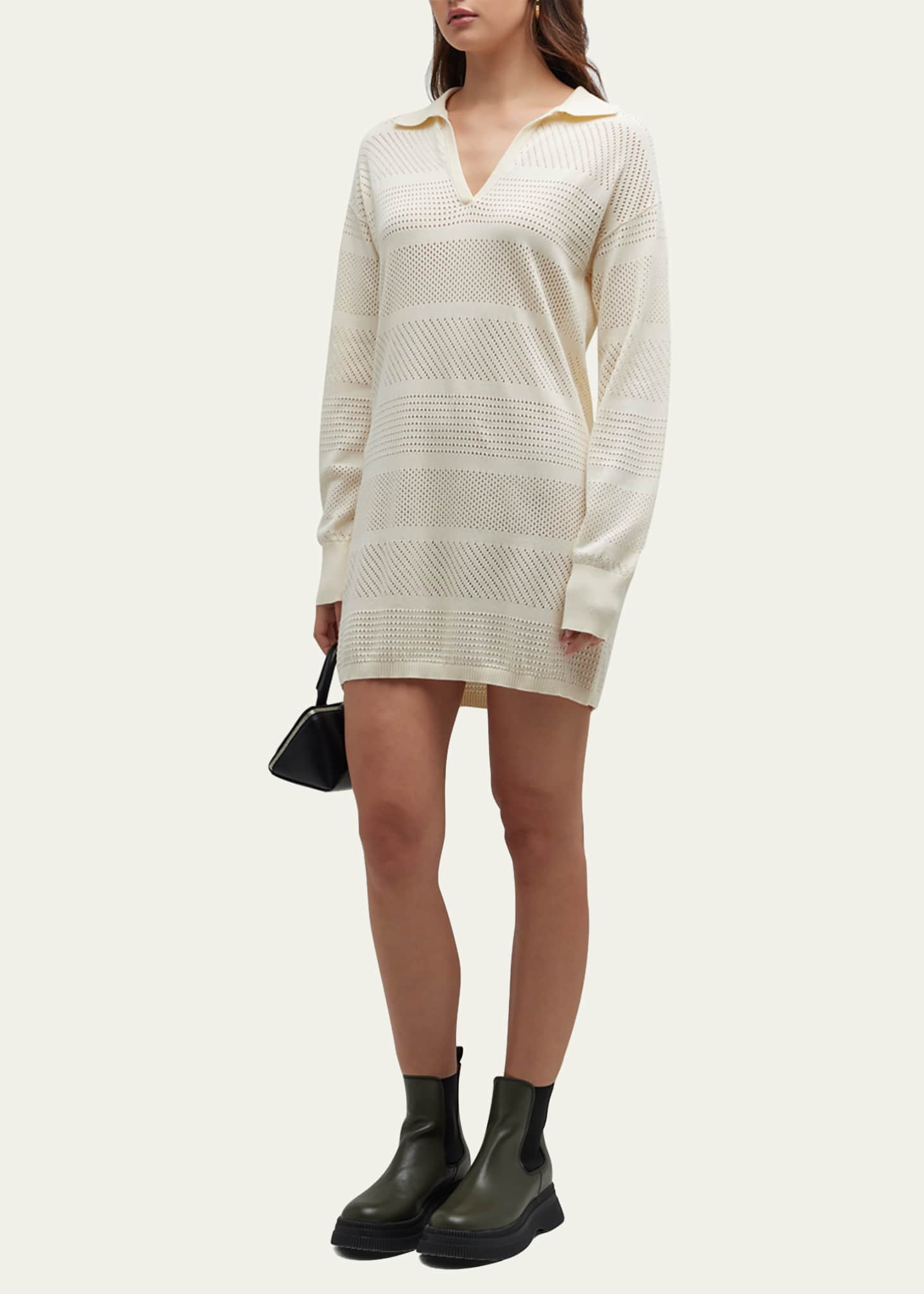 Monrow CrochetKnit Polo Shirtdress Bergdorf Goodman