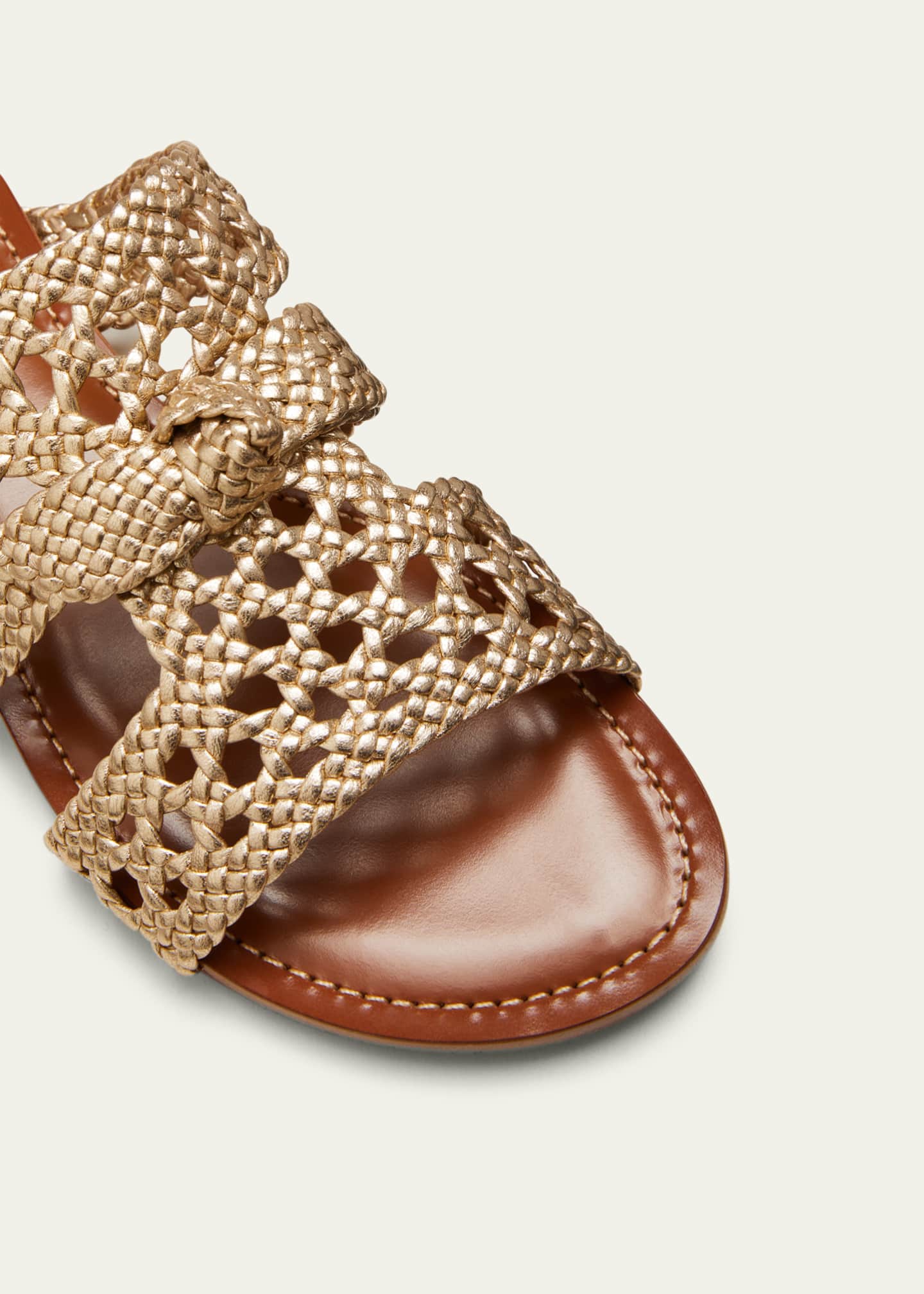 Alexandre Birman Clarita Braided Metallic Leather Flat Sandals