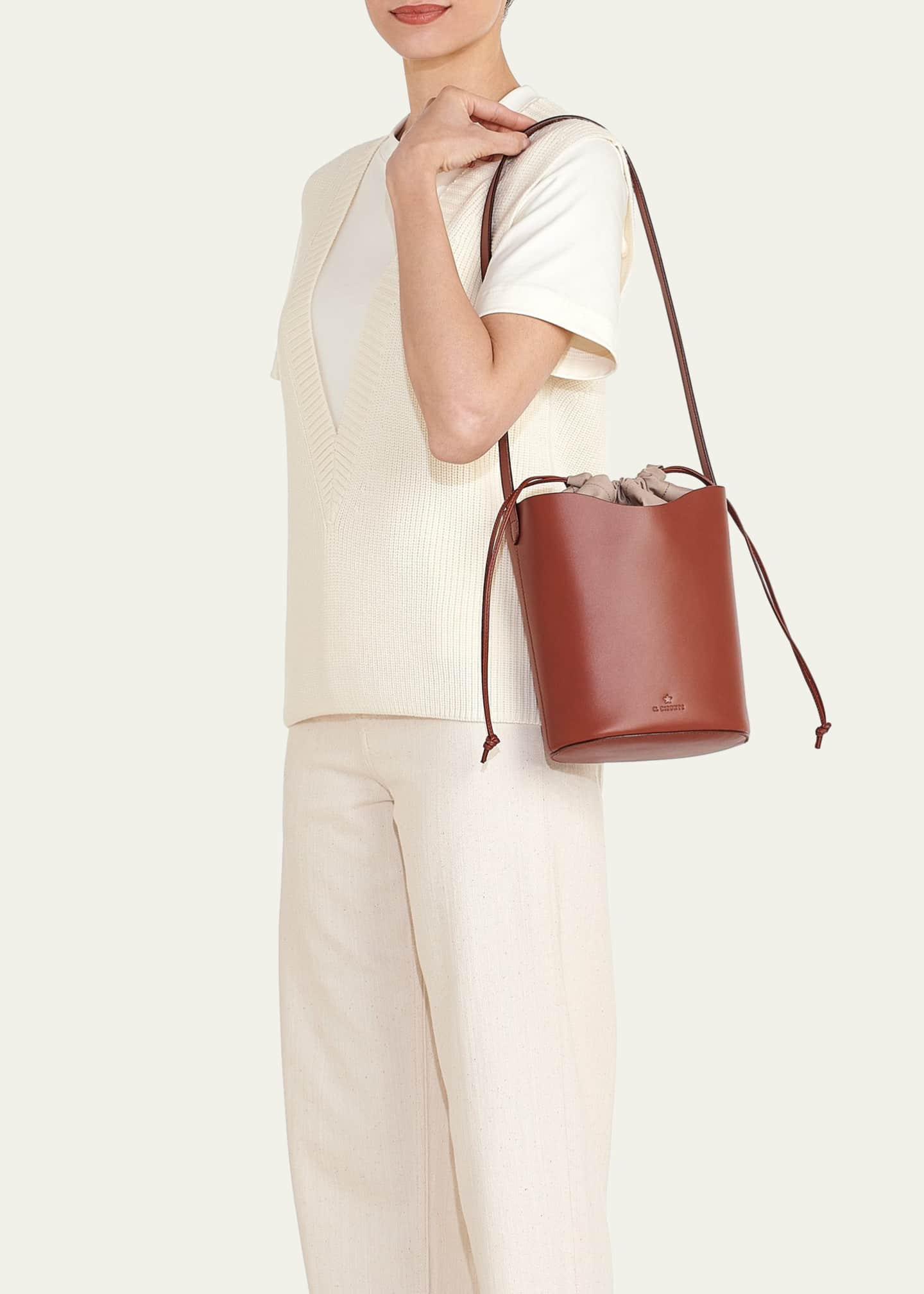 Longchamp Leather Suede Trim Bucket Bag - Brown Bucket Bags, Handbags -  WL864690