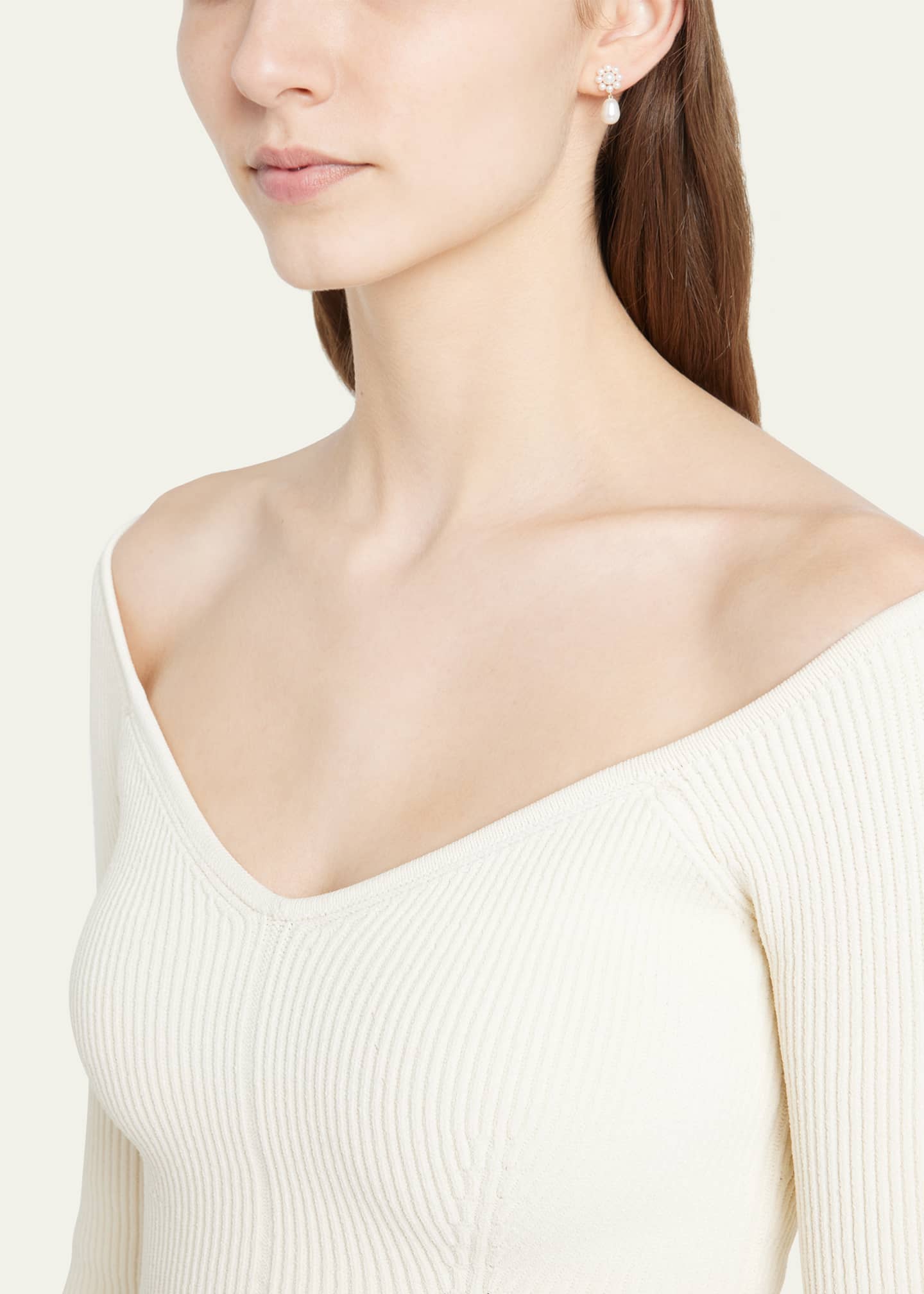 Sophie Bille Brahe Chambre de Fleur Freshwater Pearl Flower and Drop Earring in 14K Yellow Gold, Single Image 2 of 4