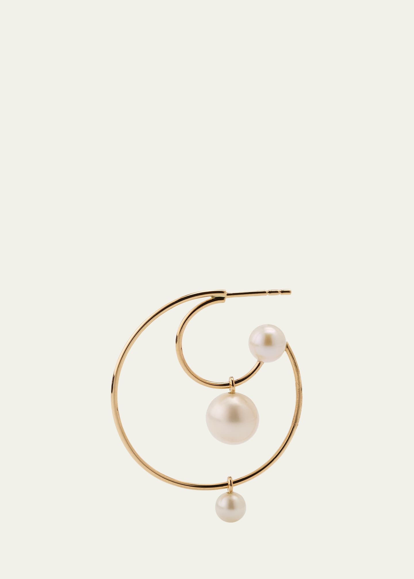 Sophie Bille Brahe Bain Perle Double Hoop Earring with Freshwater Pearls and 14K Yellow Gold, Single Image 3 of 4