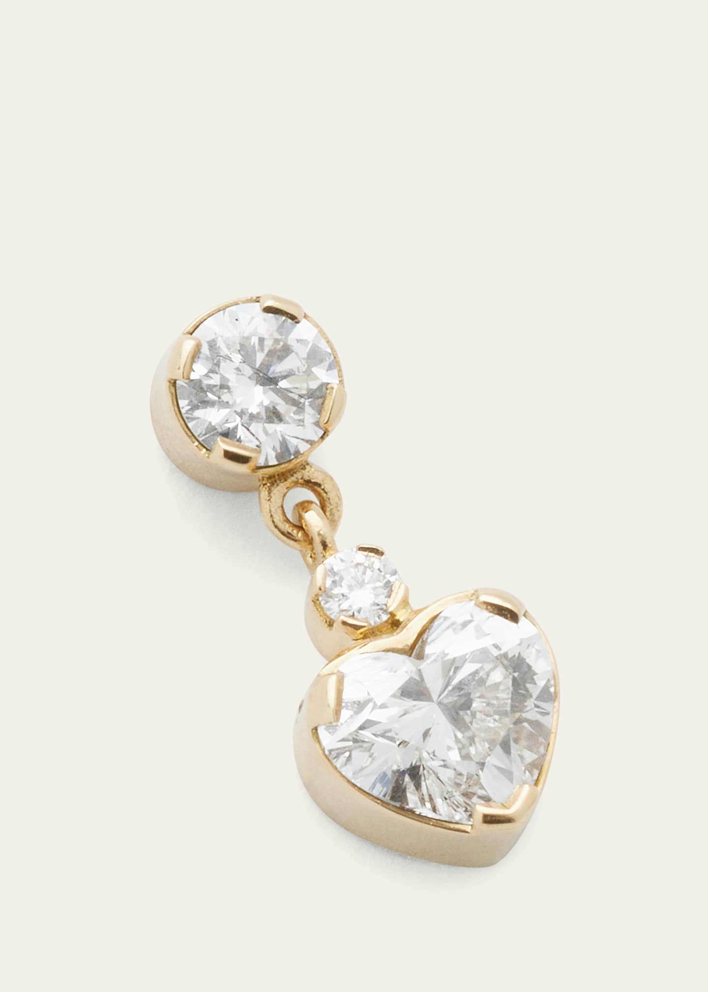 Sophie Bille Brahe Chambre Diamond Heart Drop Earring in 18K Yellow Gold, Single Image 3 of 4