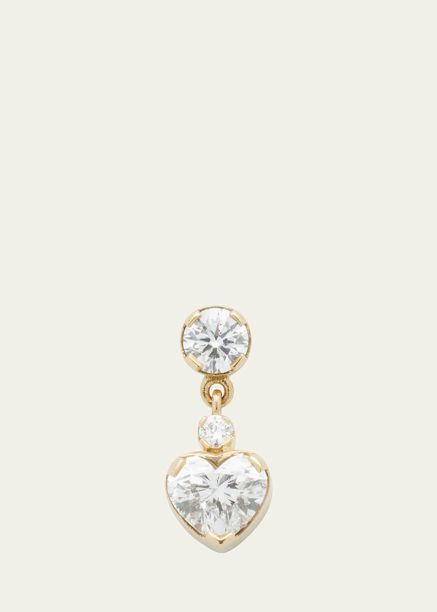 Sophie Bille Brahe Chambre Diamond Heart Drop Earring in 18K Yellow Gold, Single Image 1 of 4