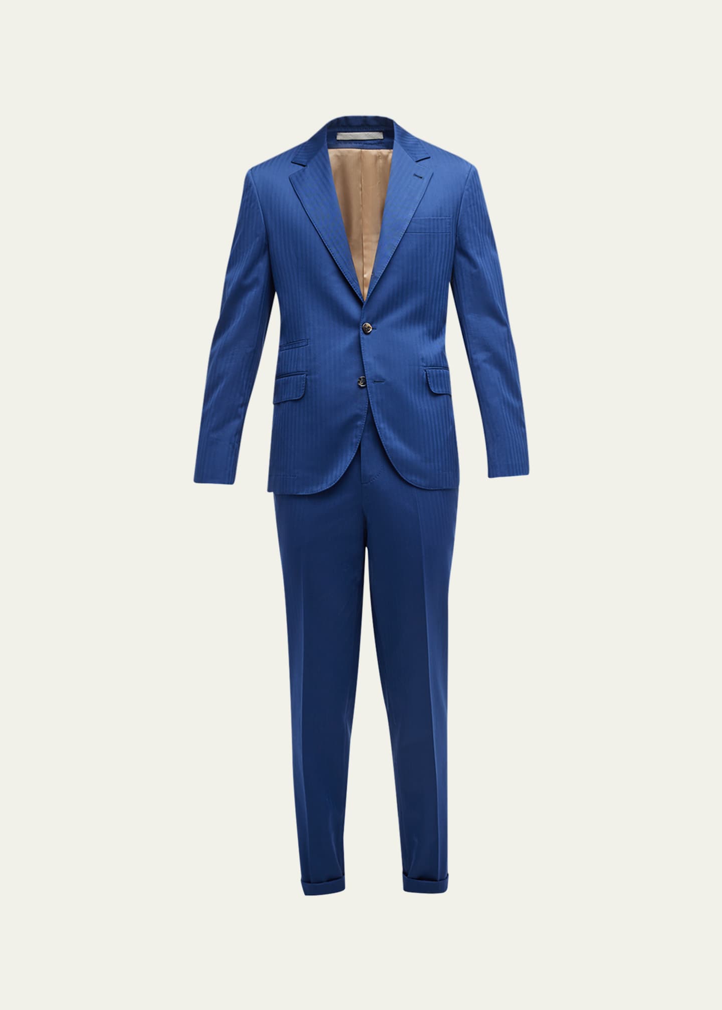 Brunello Cucinelli Men’s Cotton Chevron Solaro 2-Piece Suit Image 1 of 5