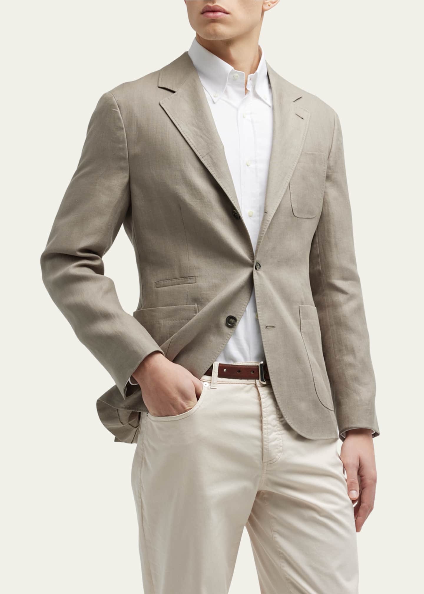 Brunello Cucinelli Men's Chevron Linen Sport Coat Image 2 of 5