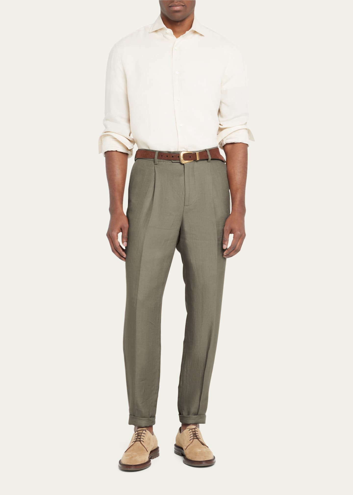 Brunello Cucinelli Men's Sage Chevron Linen Pants - Bergdorf