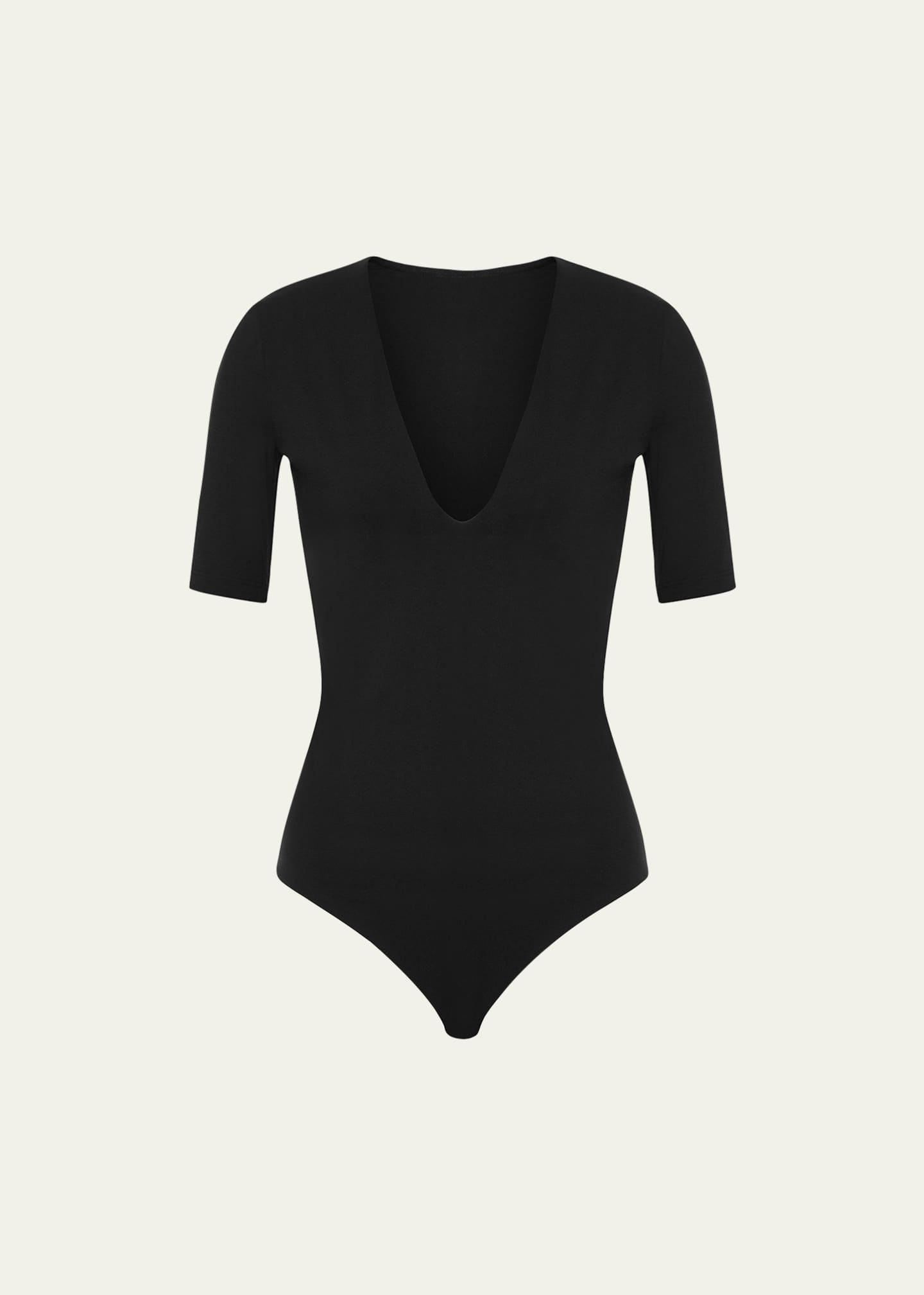 Short Sleeve Bodysuit - Deep V-neck - Black - LIVIFY
