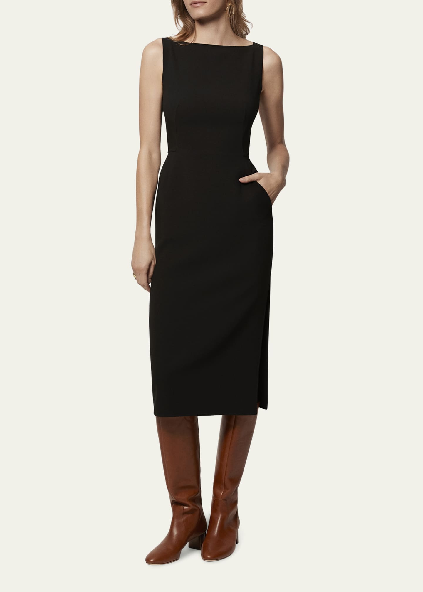 Another Tomorrow Doppio Boatneck Dress Black 38