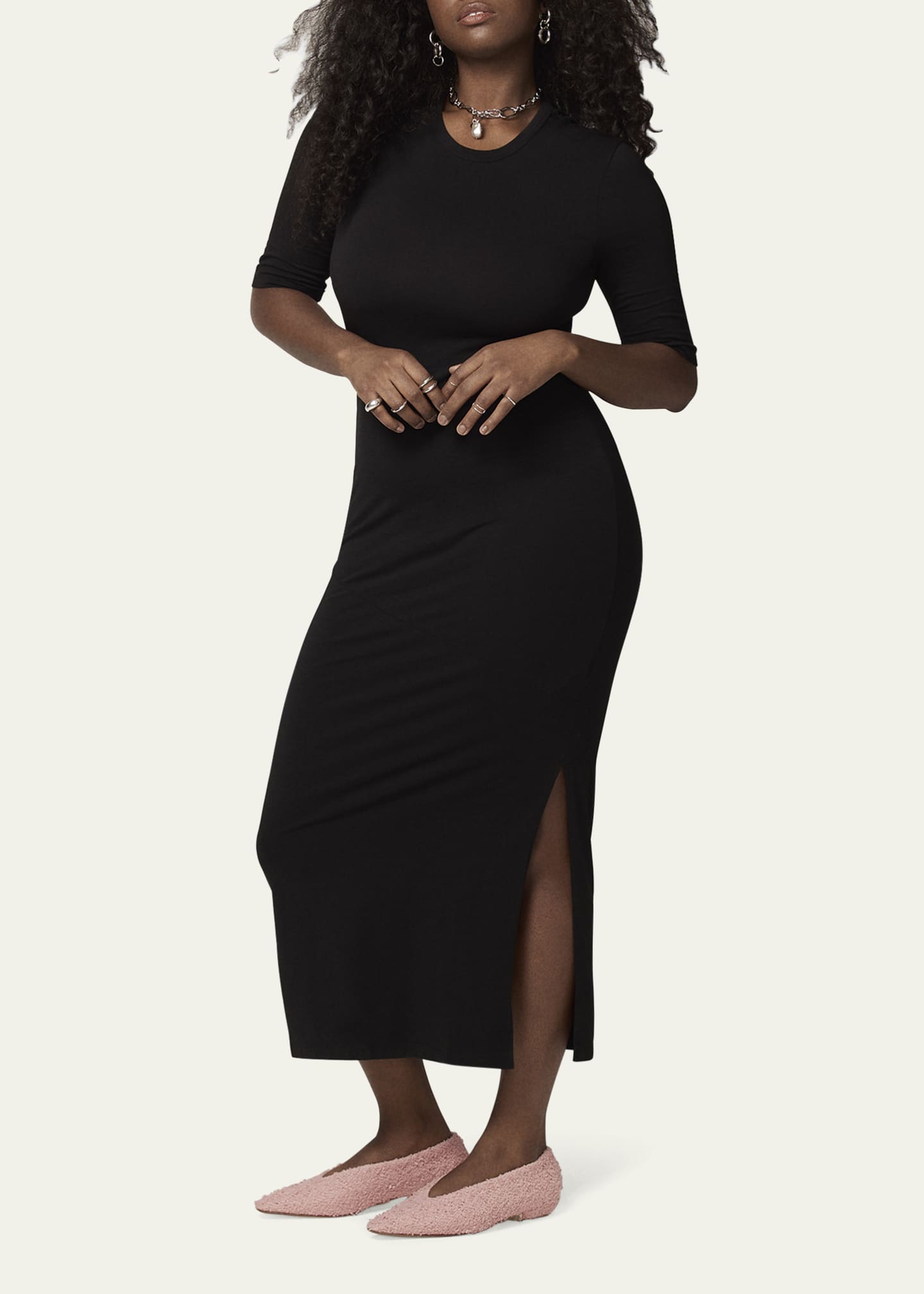 Another Tomorrow Fitted Midi Dress w/ Elbow Sleeves - Bergdorf Goodman