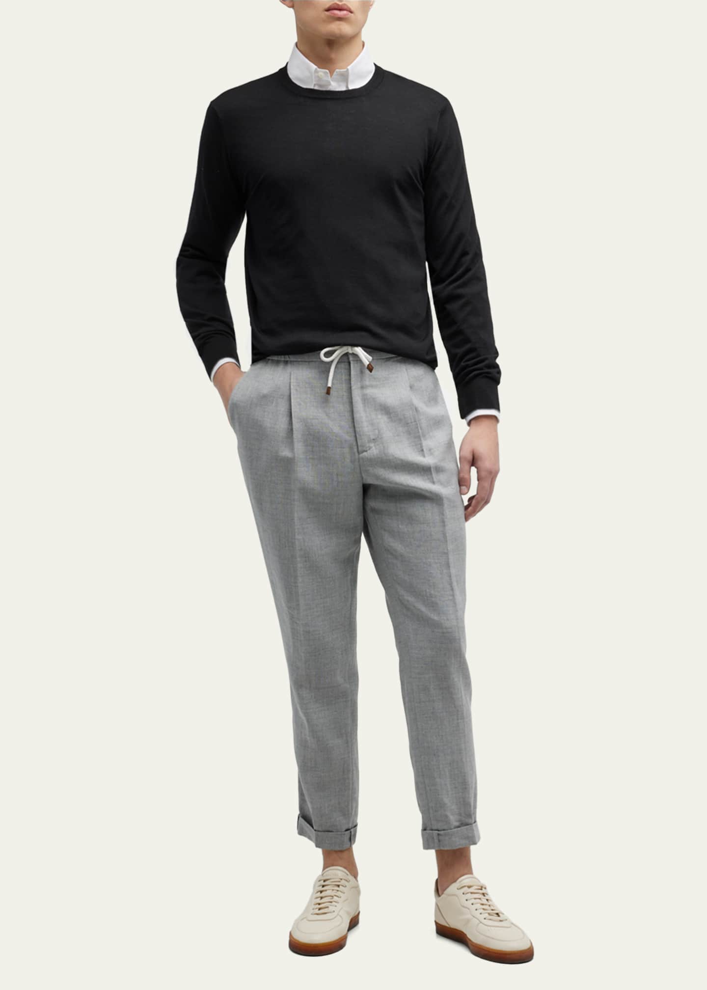 Brunello Cucinelli Men's Wool-Cashmere Crewneck Sweater Image 2 of 5