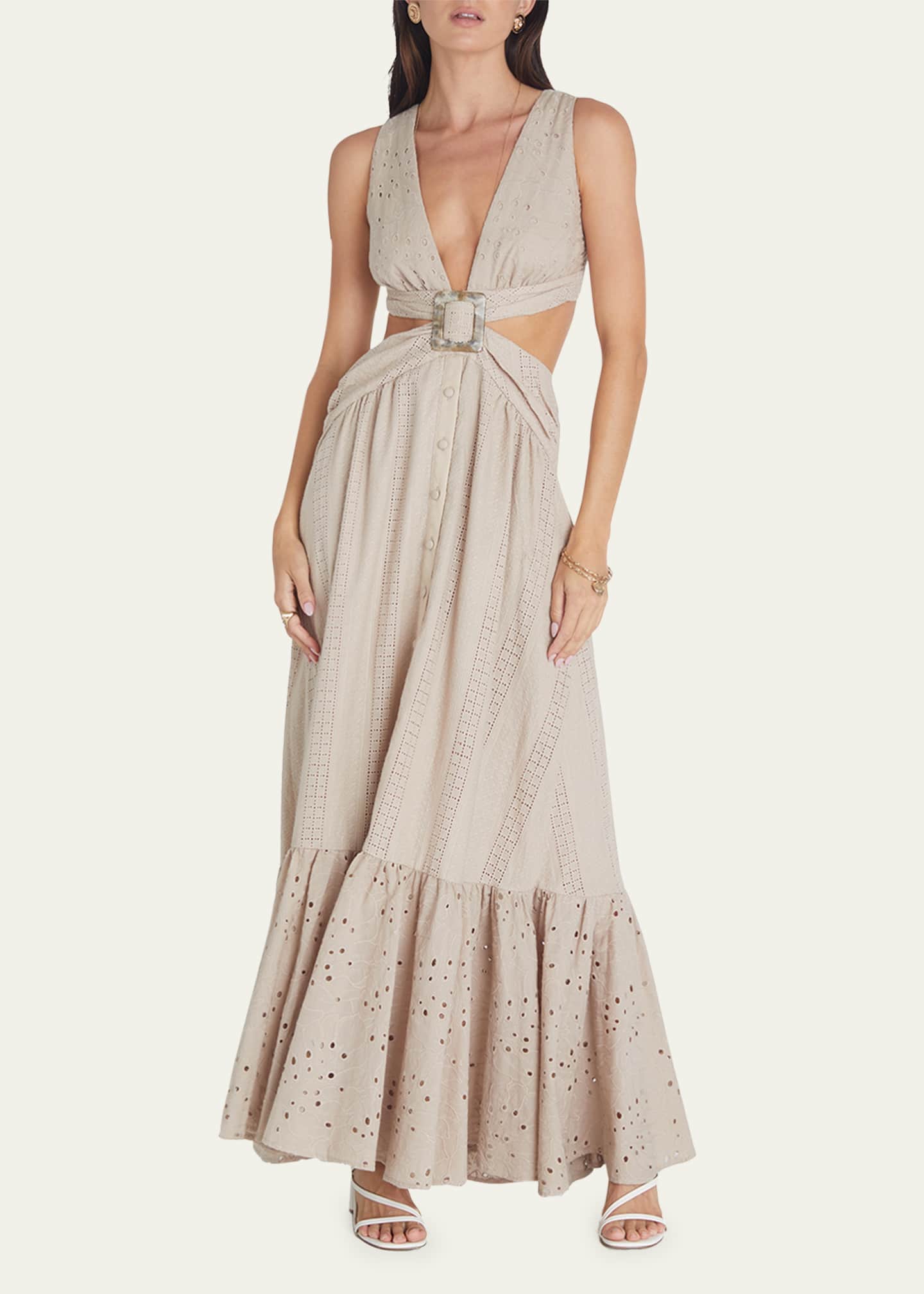 Fringe and mesh on sale cutout maxi dress