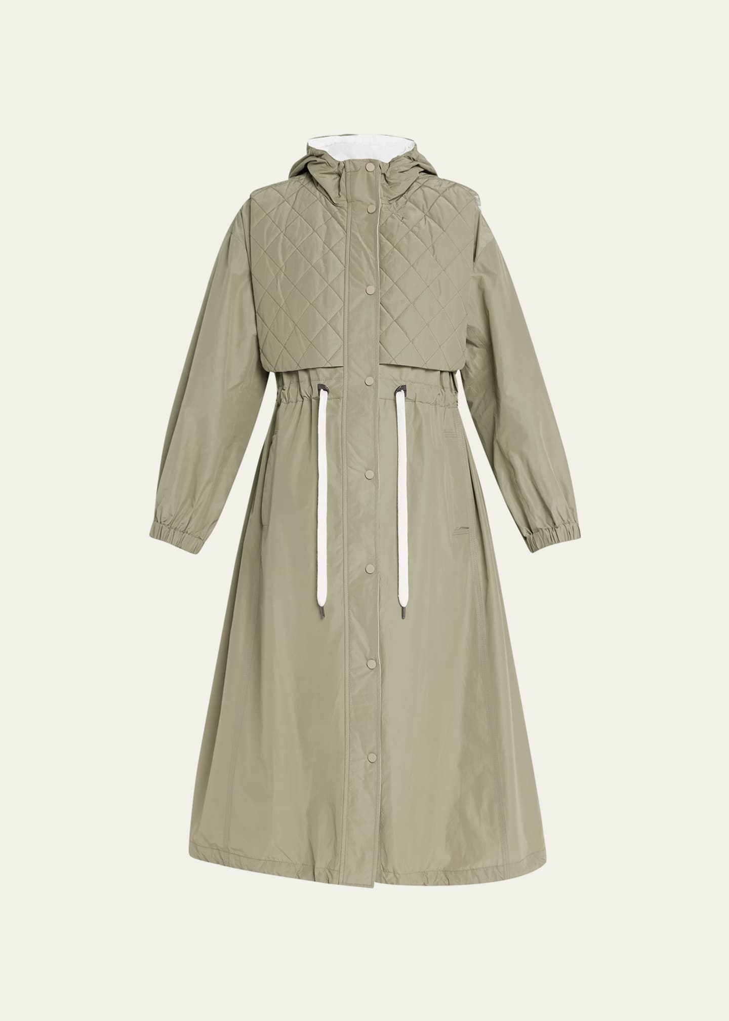 Brunello Cucinelli Taffeta Long Line Jacket with Quilted Gillette