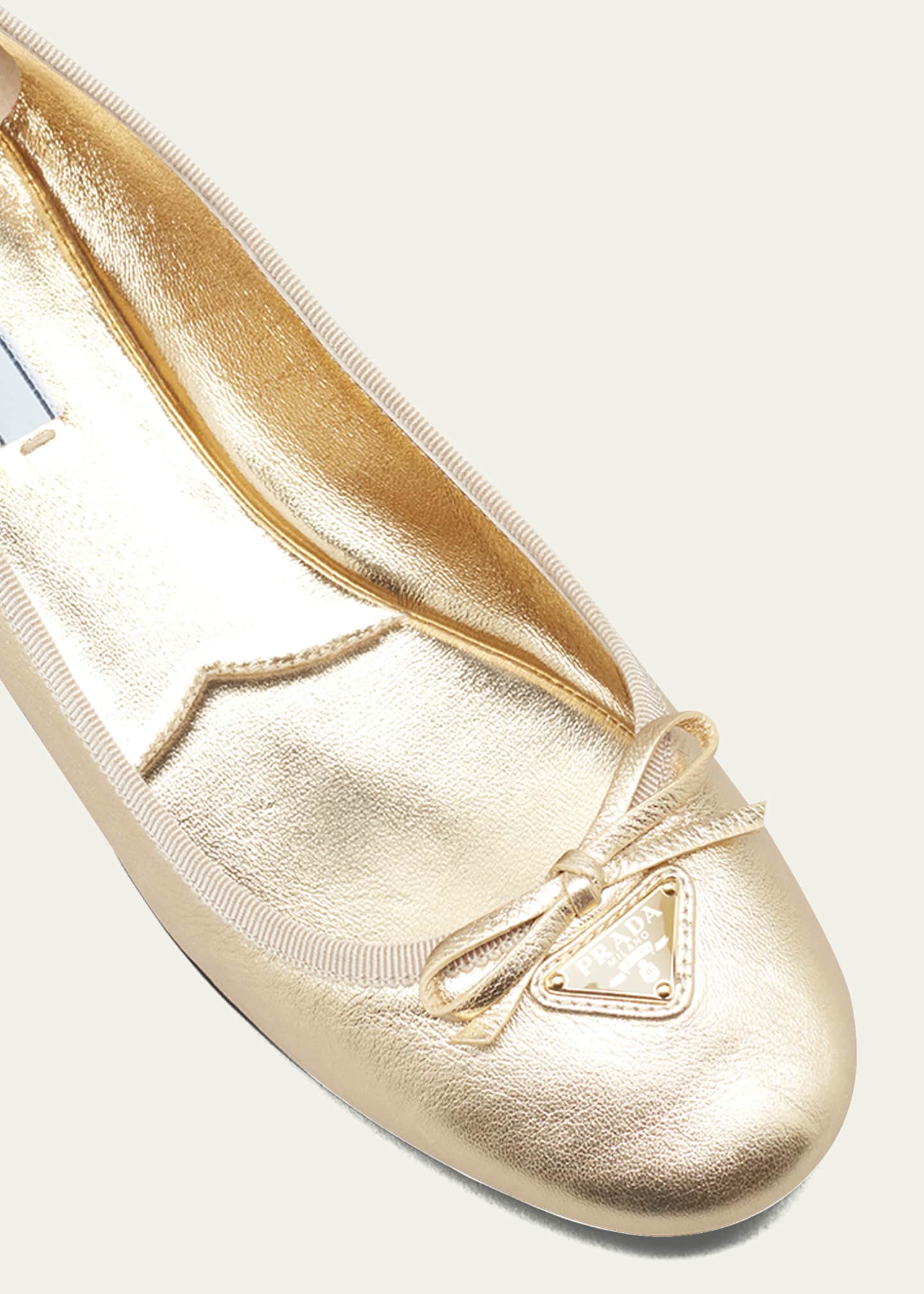 Prada Metallic Bow Ballerina Flats - Bergdorf Goodman