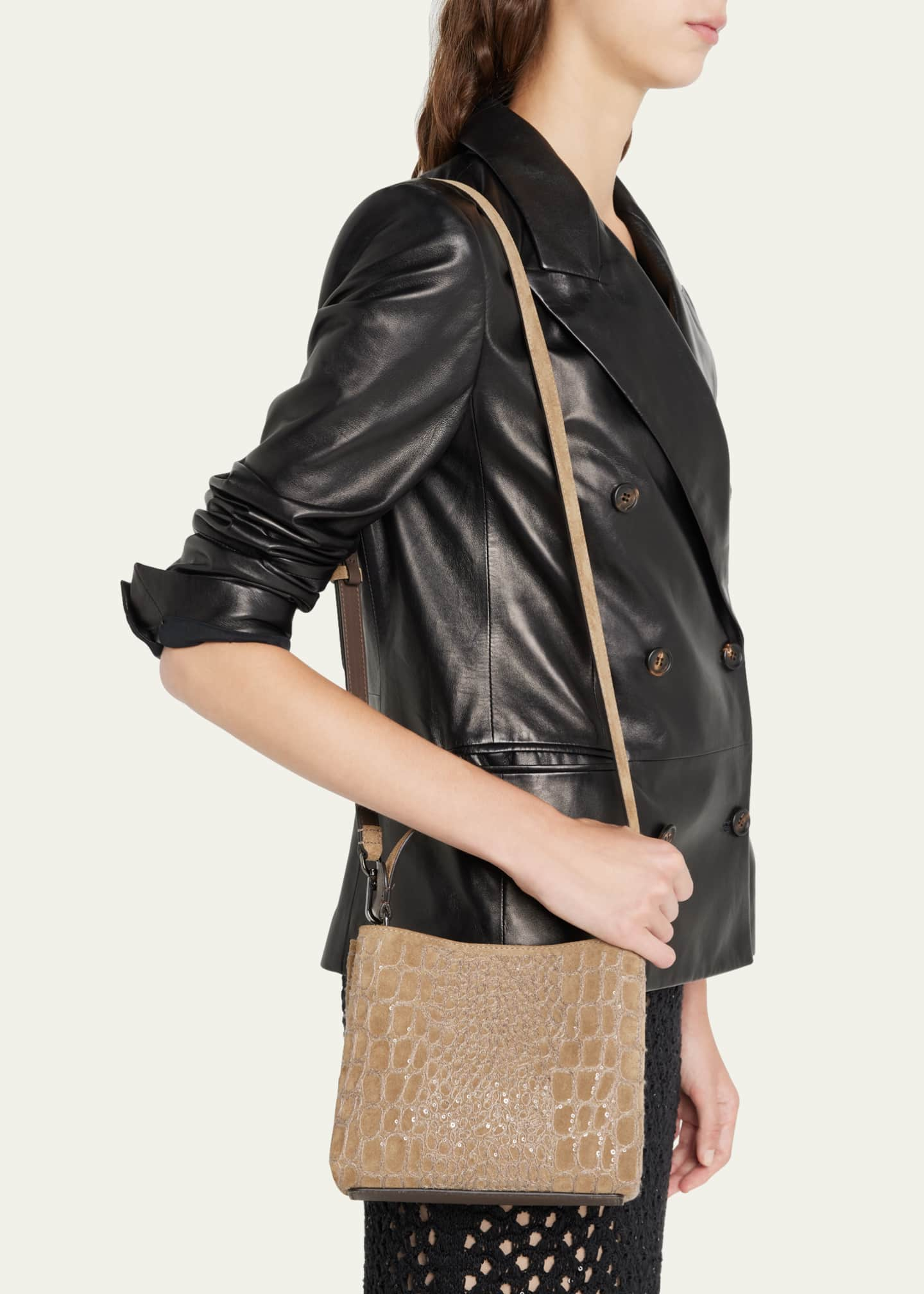 The Pouch mini sequined leather clutch