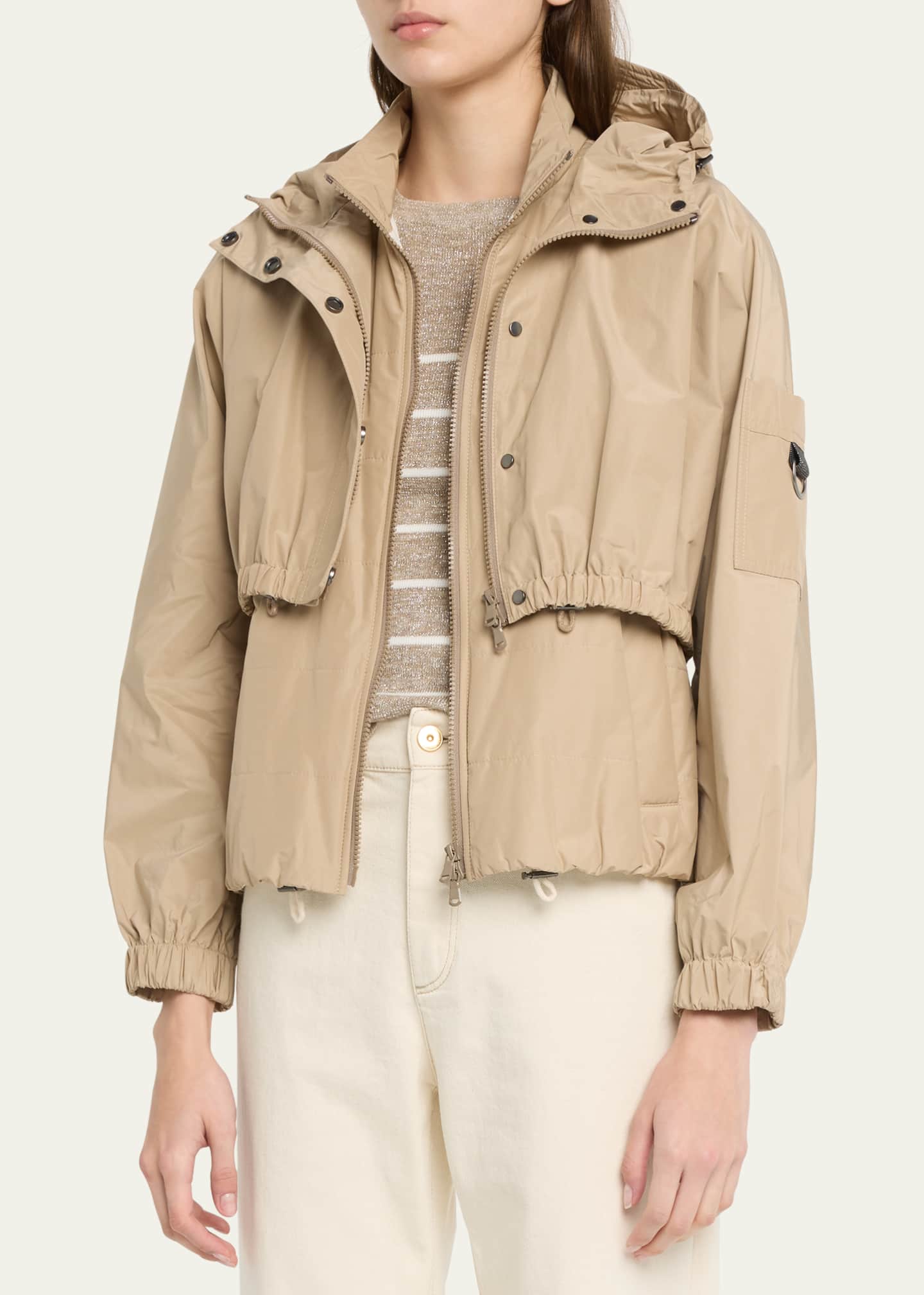 Brunello Cucinelli 2In1 Taffeta Crop Jacket With Down Vest Insert