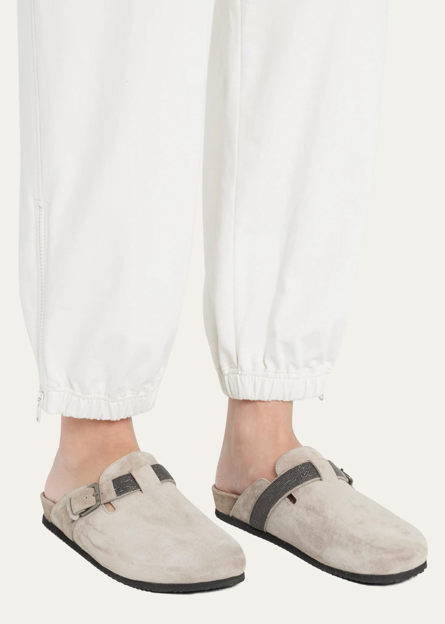 Brunello Cucinelli Monili Suede Buckle Flat Mules - Bergdorf Goodman