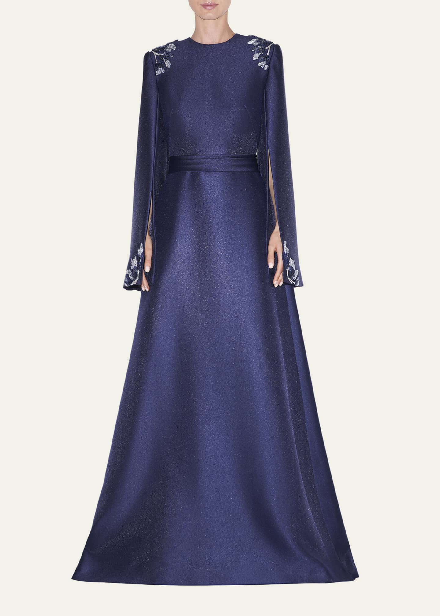 reem acra illusion neck beaded gown