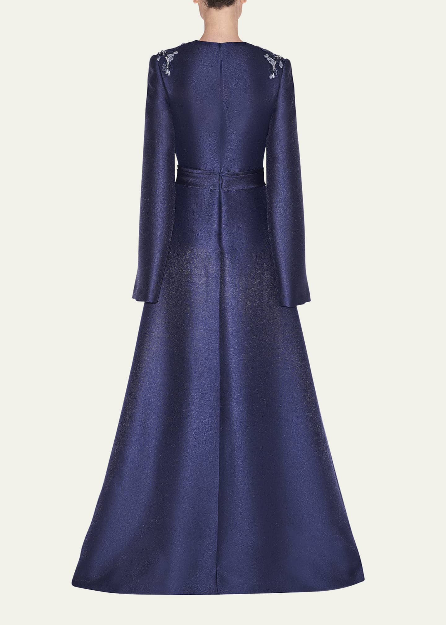 Reem Acra Bead-Embellished Split Sleeve Mikado Cape Gown - Bergdorf Goodman