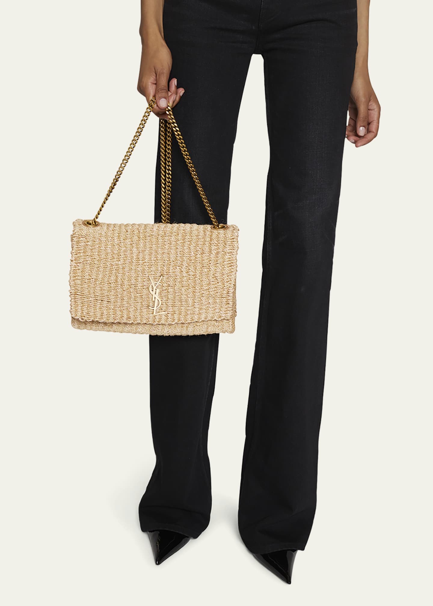 Saint Laurent Medium Kate Raffia Shoulder Bag