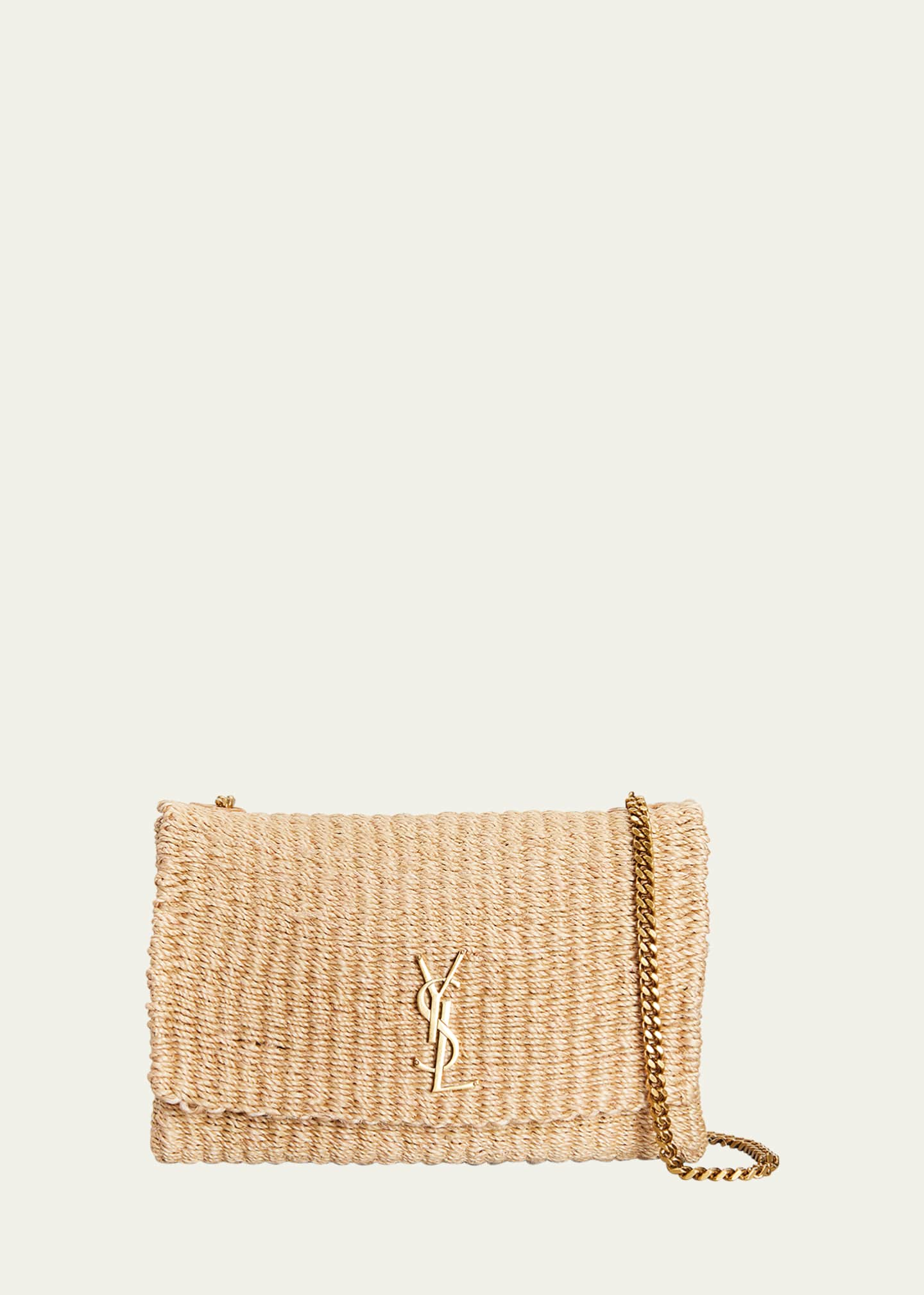 Saint Laurent Medium Kate Raffia Shoulder Bag in Pink Glo