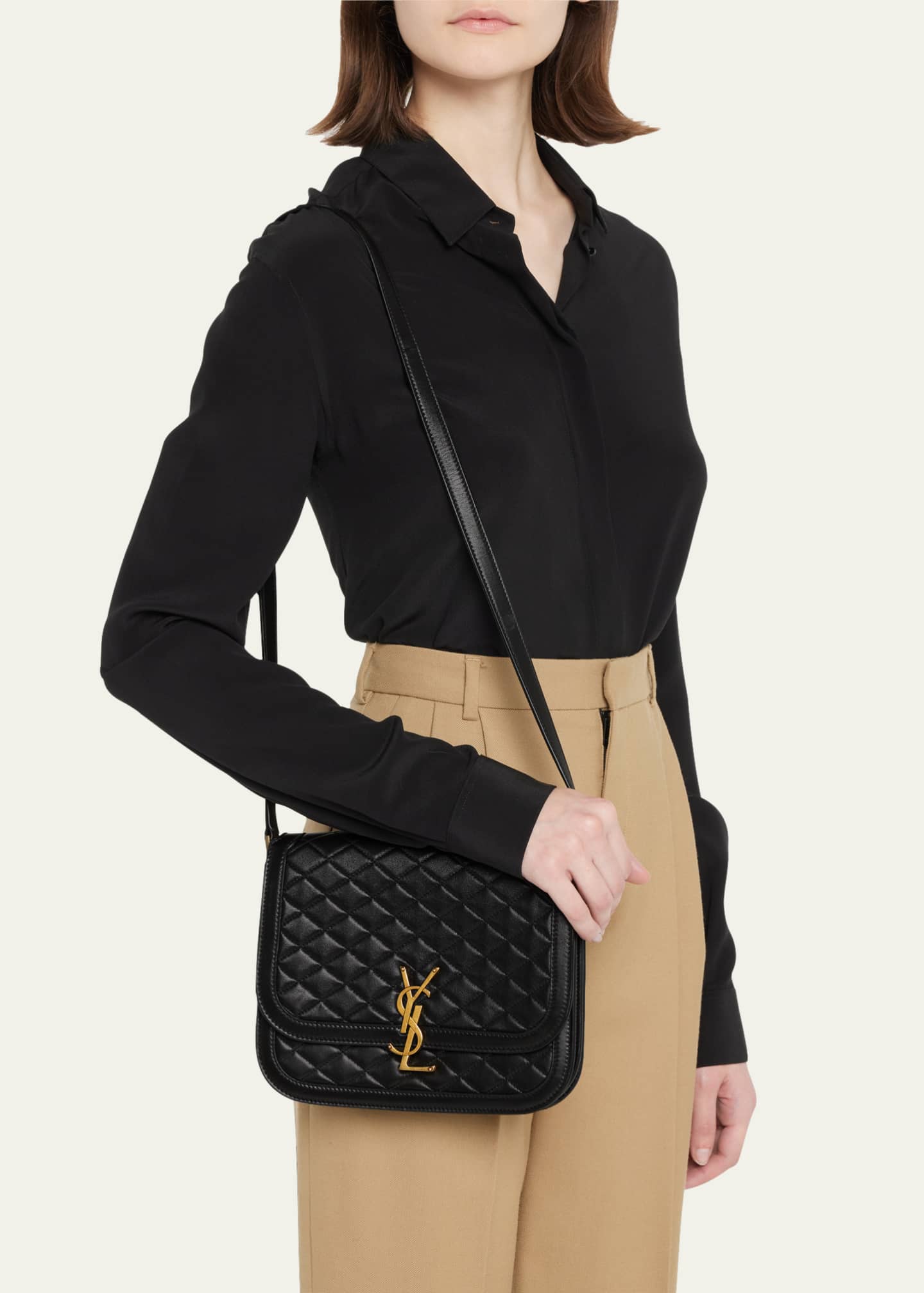 Black YSL-monogram quilted-leather cross-body bag, Saint Laurent